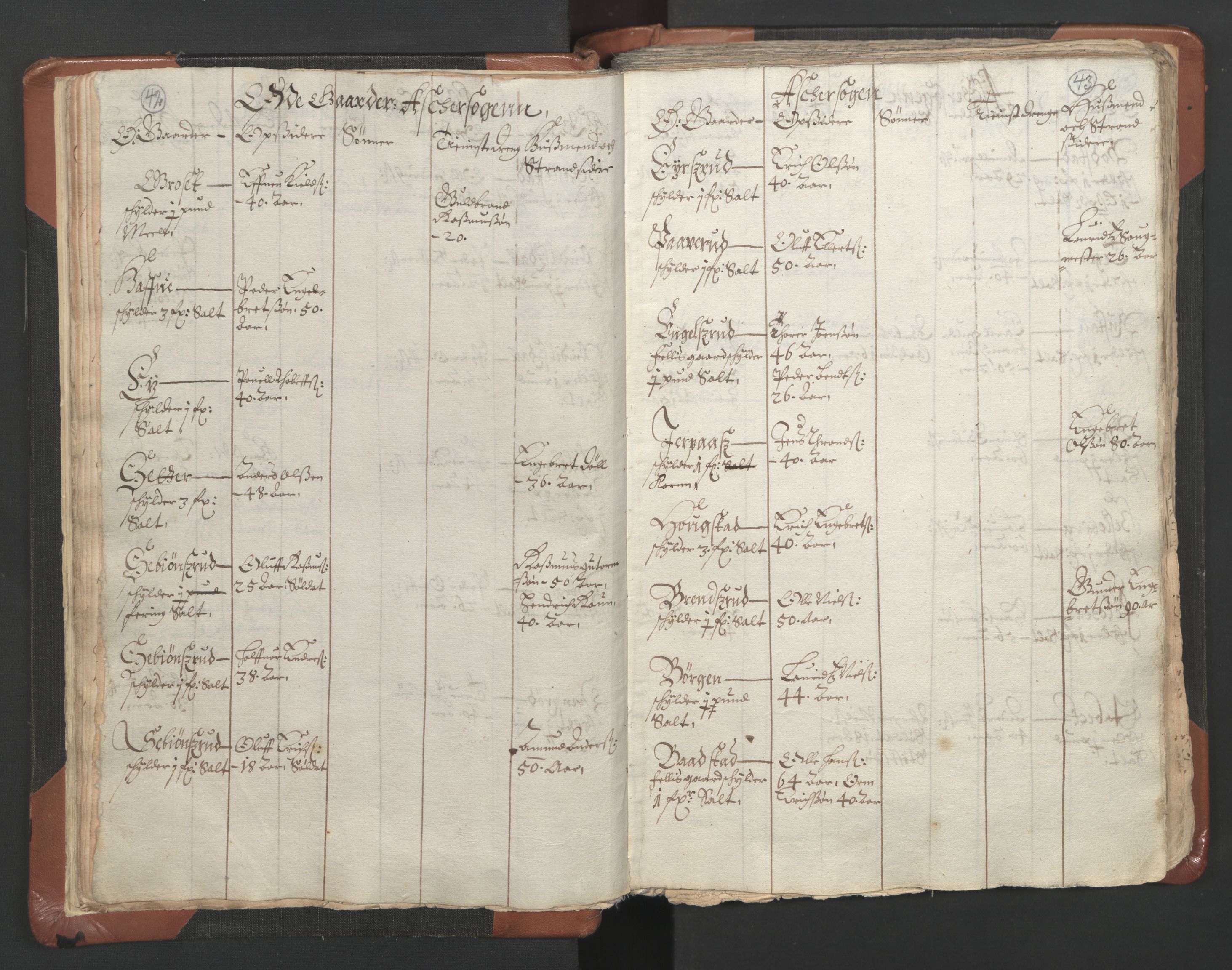 RA, Vicar's Census 1664-1666, no. 9: Bragernes deanery, 1664-1666, p. 42-43