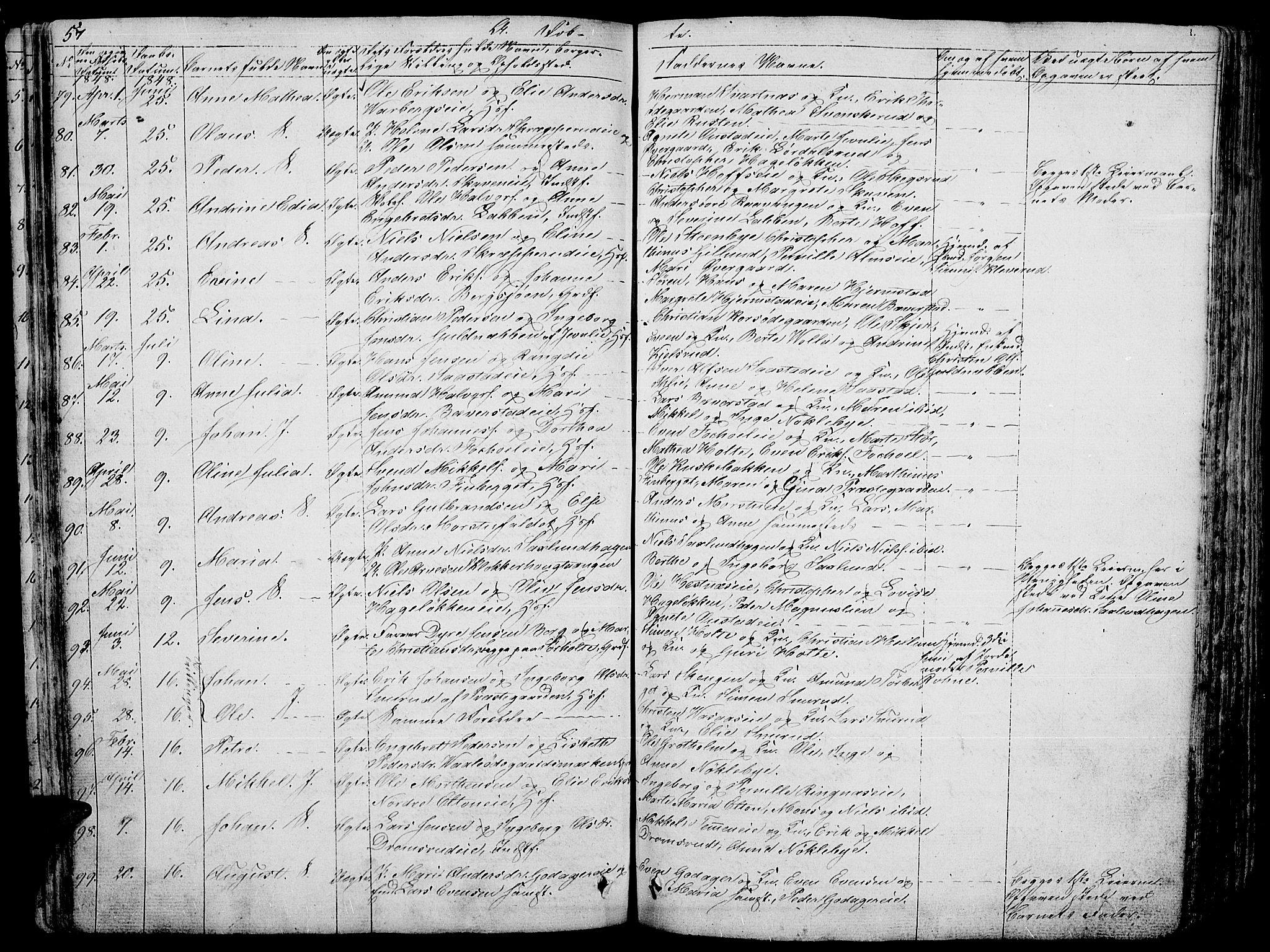 Stange prestekontor, AV/SAH-PREST-002/L/L0003: Parish register (copy) no. 3, 1840-1864, p. 57