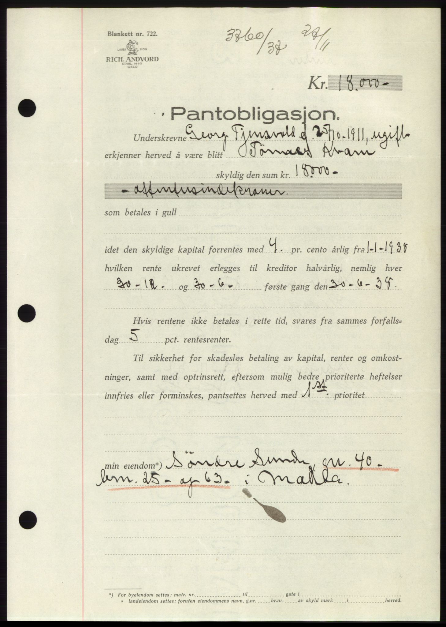 Jæren sorenskriveri, SAST/A-100310/03/G/Gba/L0069: Mortgage book, 1937-1937, Diary no: : 3760/1937
