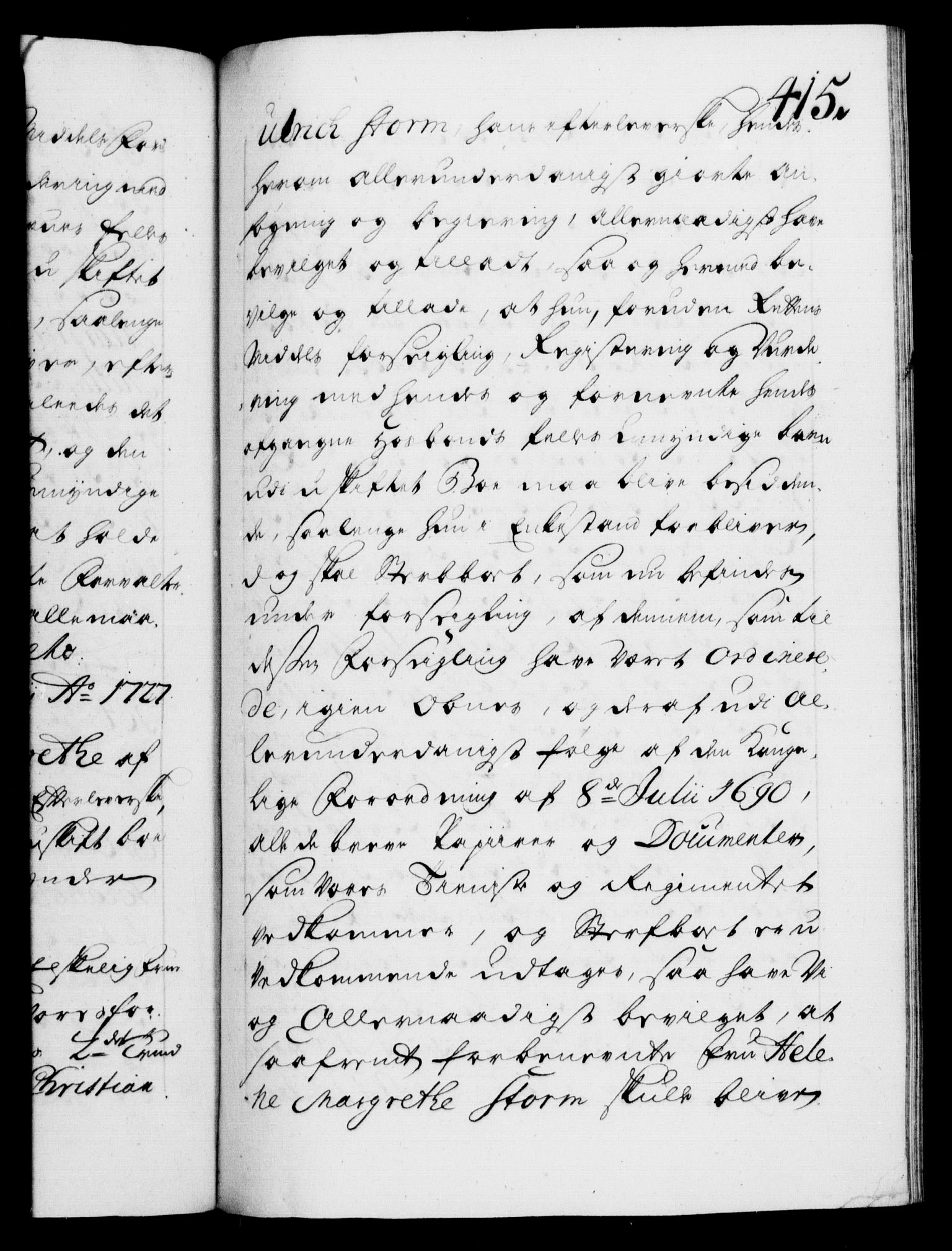 Danske Kanselli 1572-1799, AV/RA-EA-3023/F/Fc/Fca/Fcaa/L0025: Norske registre, 1726-1728, p. 415a