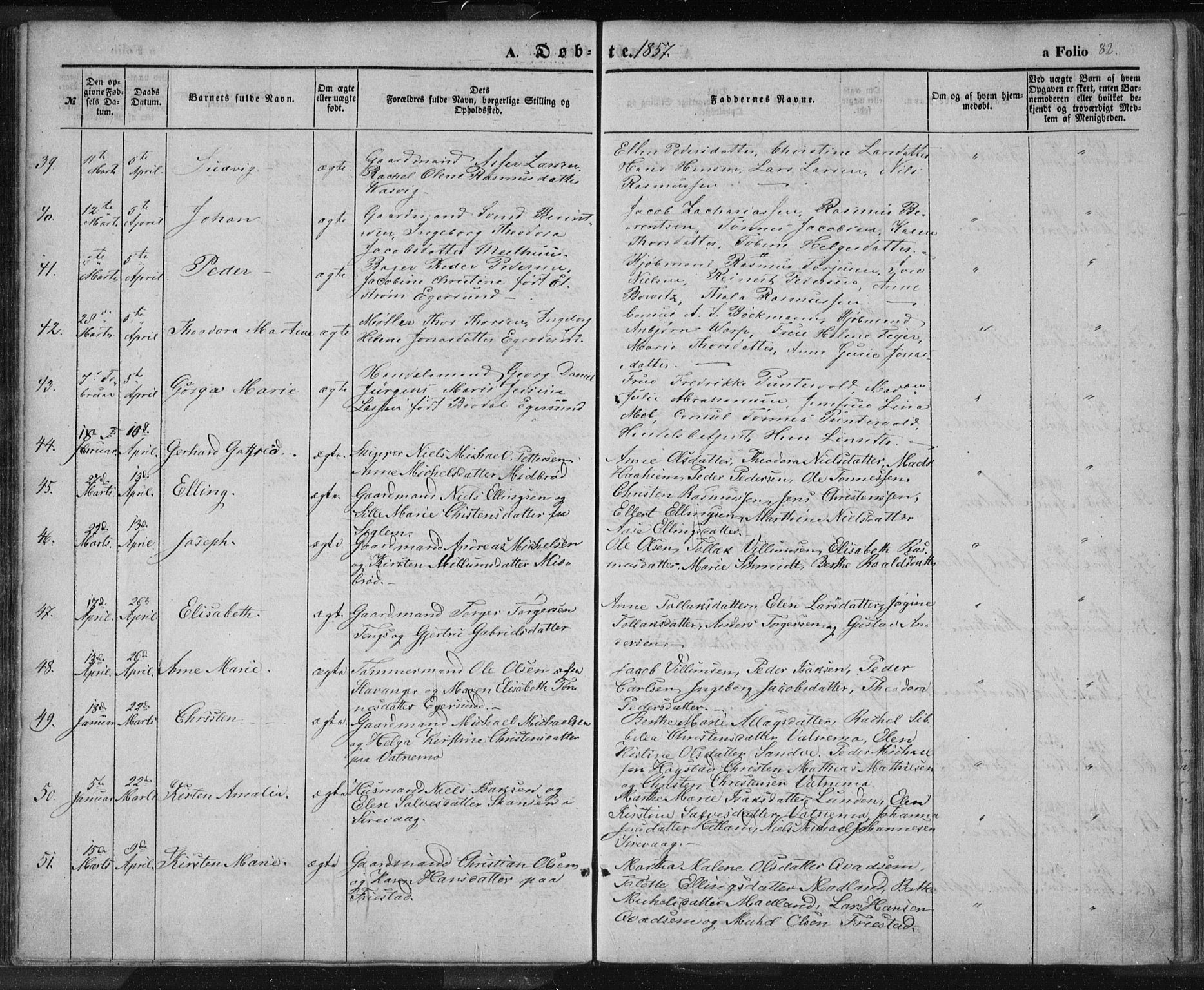 Eigersund sokneprestkontor, SAST/A-101807/S08/L0012: Parish register (official) no. A 12.1, 1850-1865, p. 82