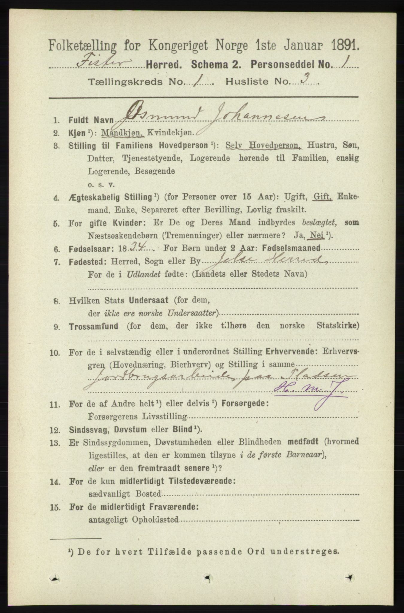 RA, 1891 census for 1132 Fister, 1891, p. 73