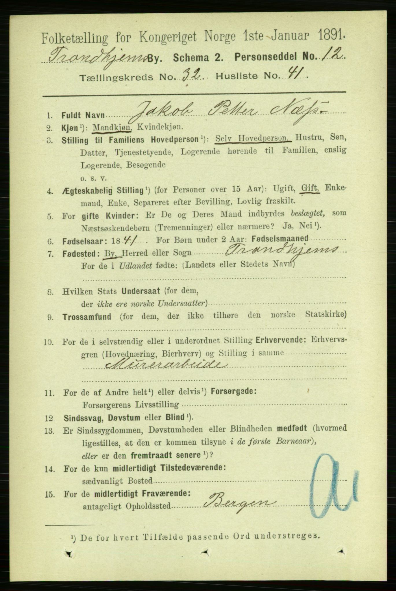 RA, 1891 census for 1601 Trondheim, 1891, p. 24518