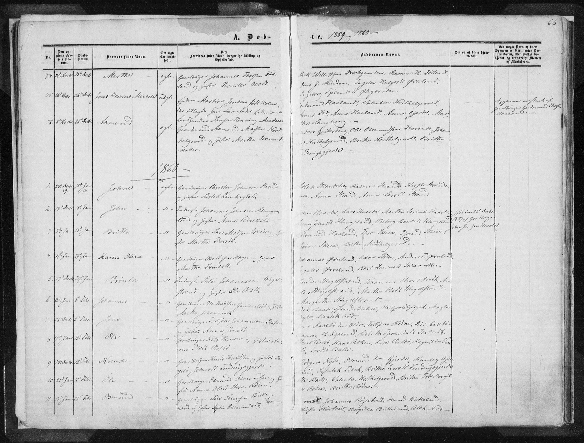 Vikedal sokneprestkontor, AV/SAST-A-101840/01/IV: Parish register (official) no. A 6.1, 1851-1867, p. 66