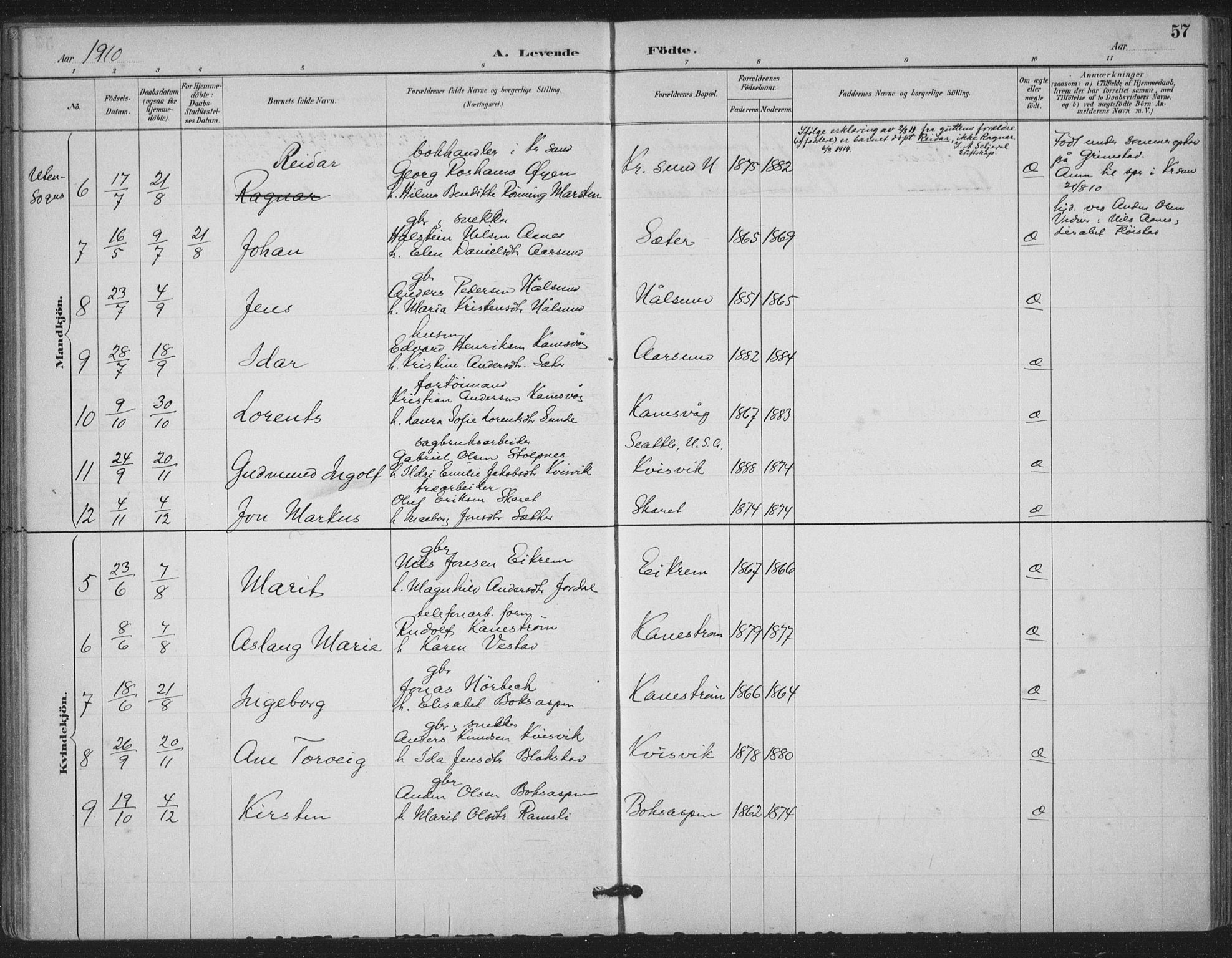 Ministerialprotokoller, klokkerbøker og fødselsregistre - Møre og Romsdal, AV/SAT-A-1454/587/L1000: Parish register (official) no. 587A02, 1887-1910, p. 57