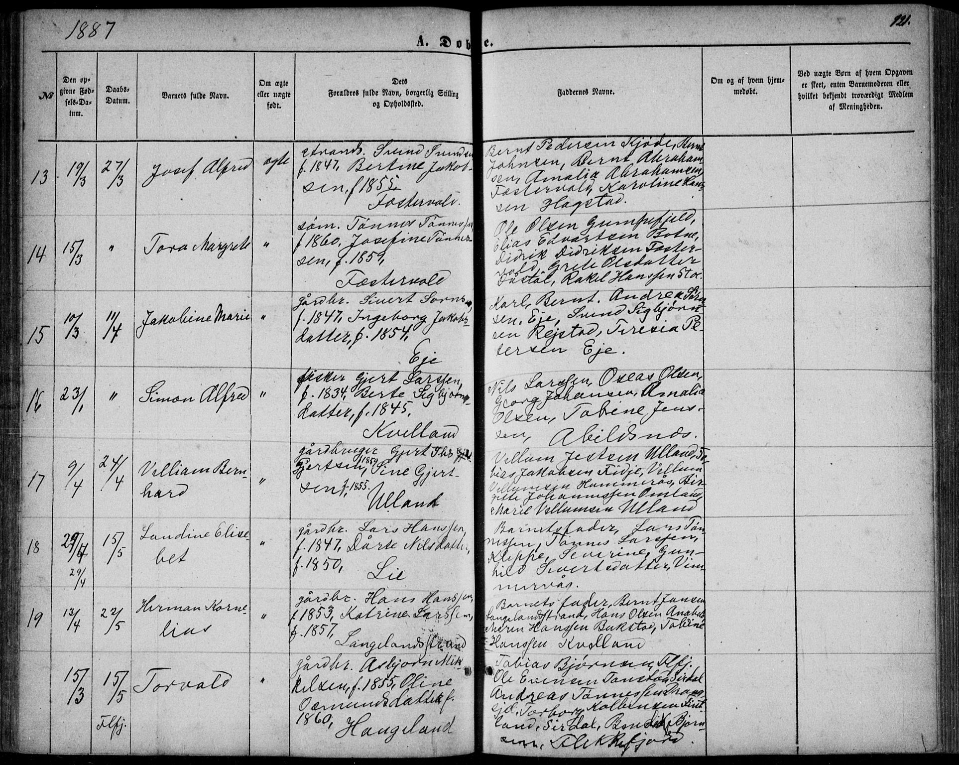 Flekkefjord sokneprestkontor, AV/SAK-1111-0012/F/Fb/Fbb/L0003: Parish register (copy) no. B 3, 1867-1889, p. 121