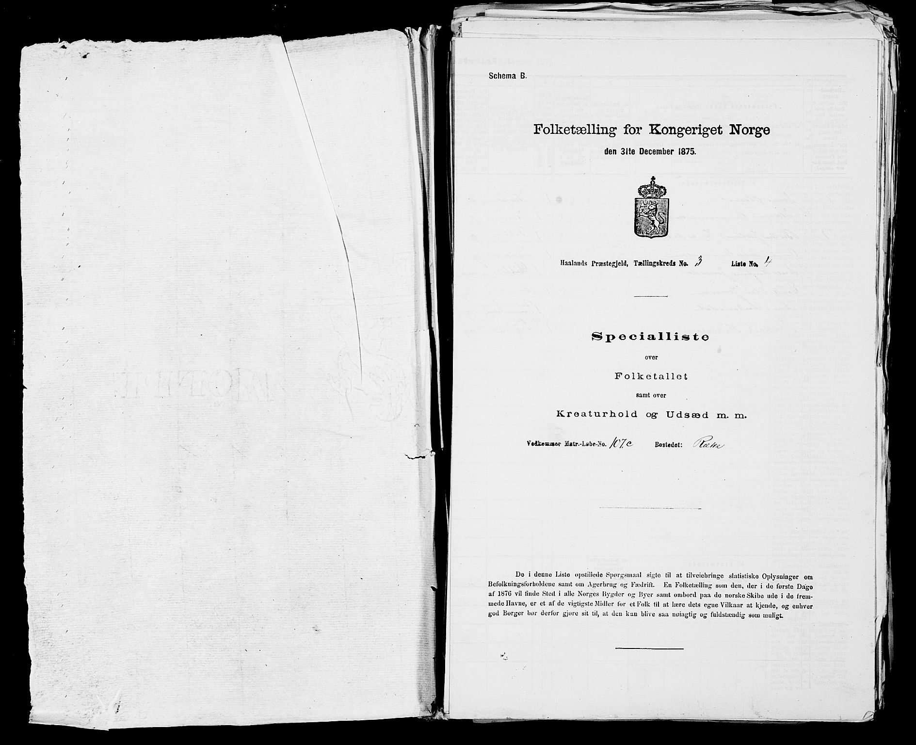 SAST, 1875 census for 1124P Håland, 1875, p. 378