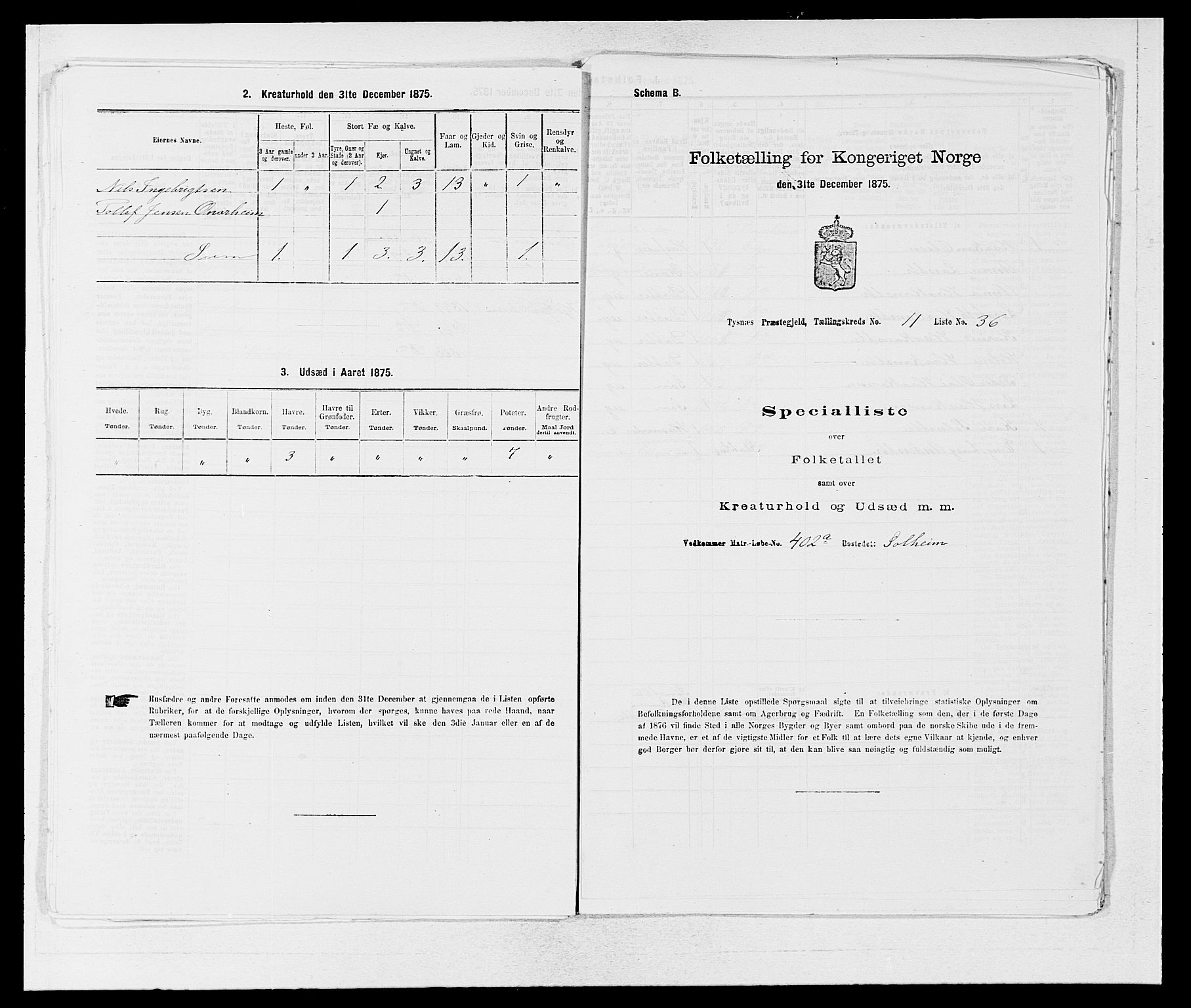 SAB, 1875 census for 1223P Tysnes, 1875, p. 1352