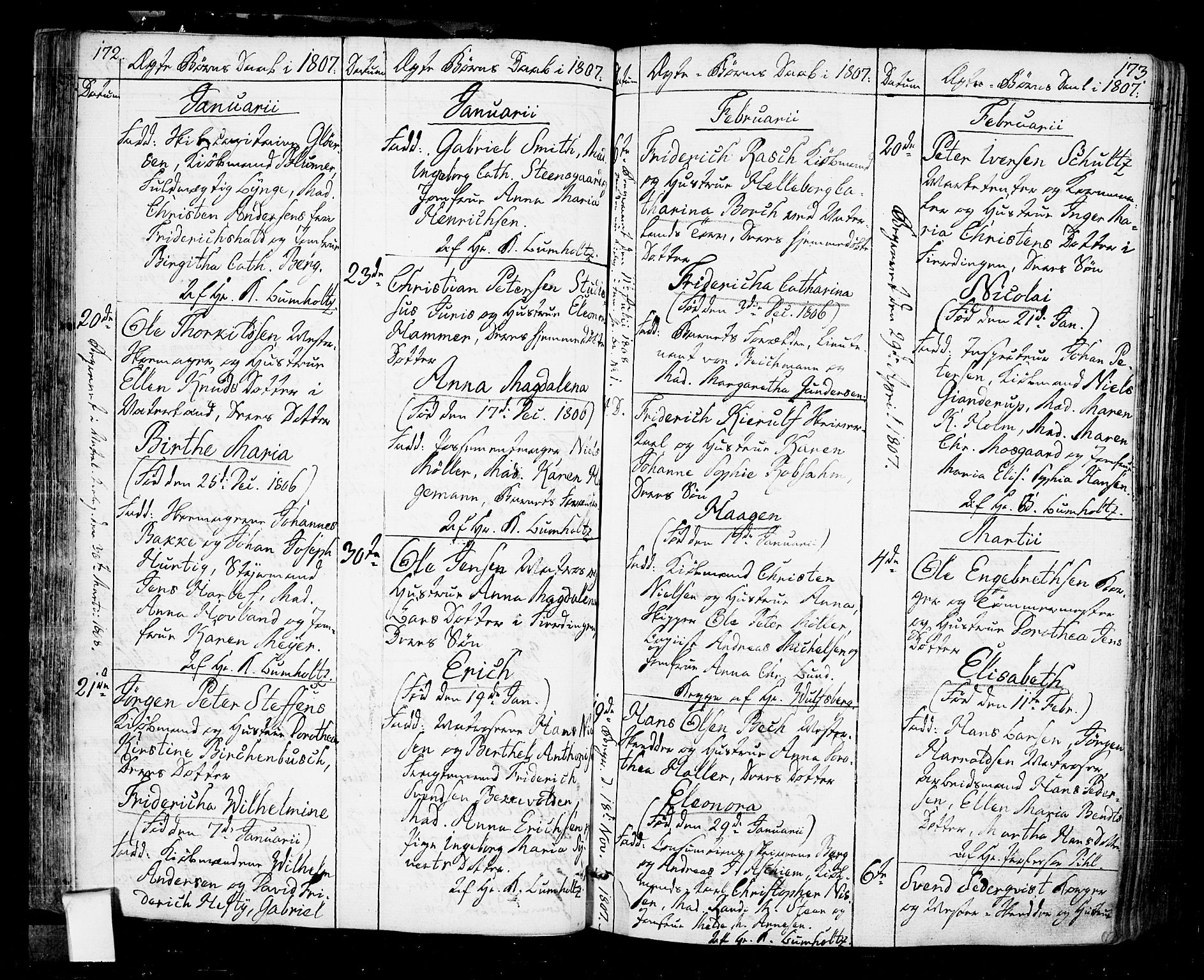 Oslo domkirke Kirkebøker, SAO/A-10752/F/Fa/L0006: Parish register (official) no. 6, 1807-1817, p. 172-173