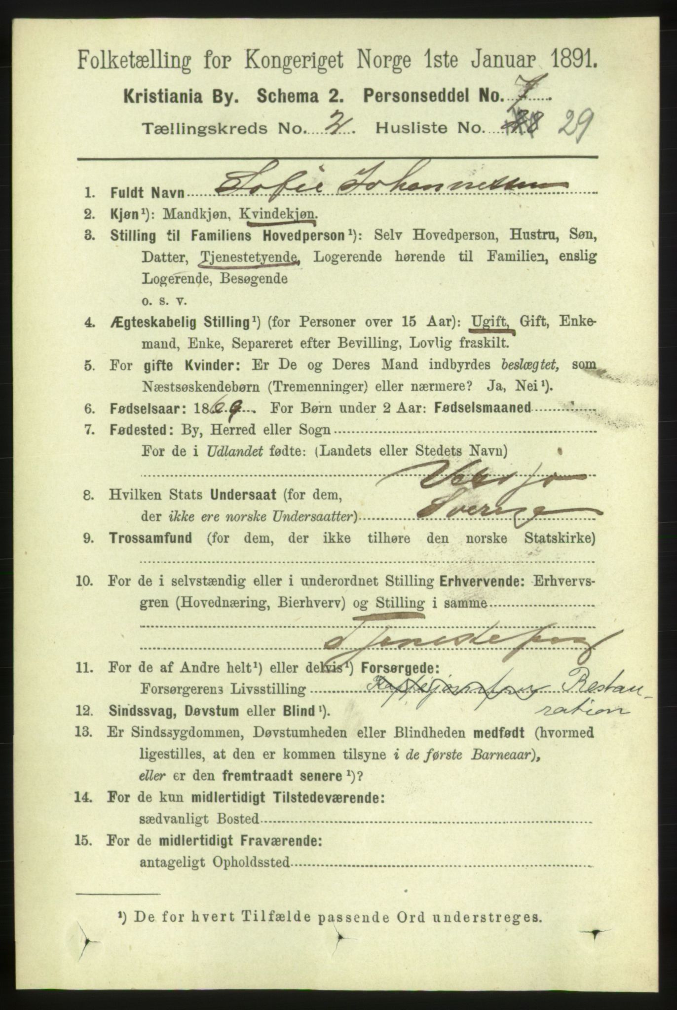 RA, 1891 census for 0301 Kristiania, 1891, p. 1094