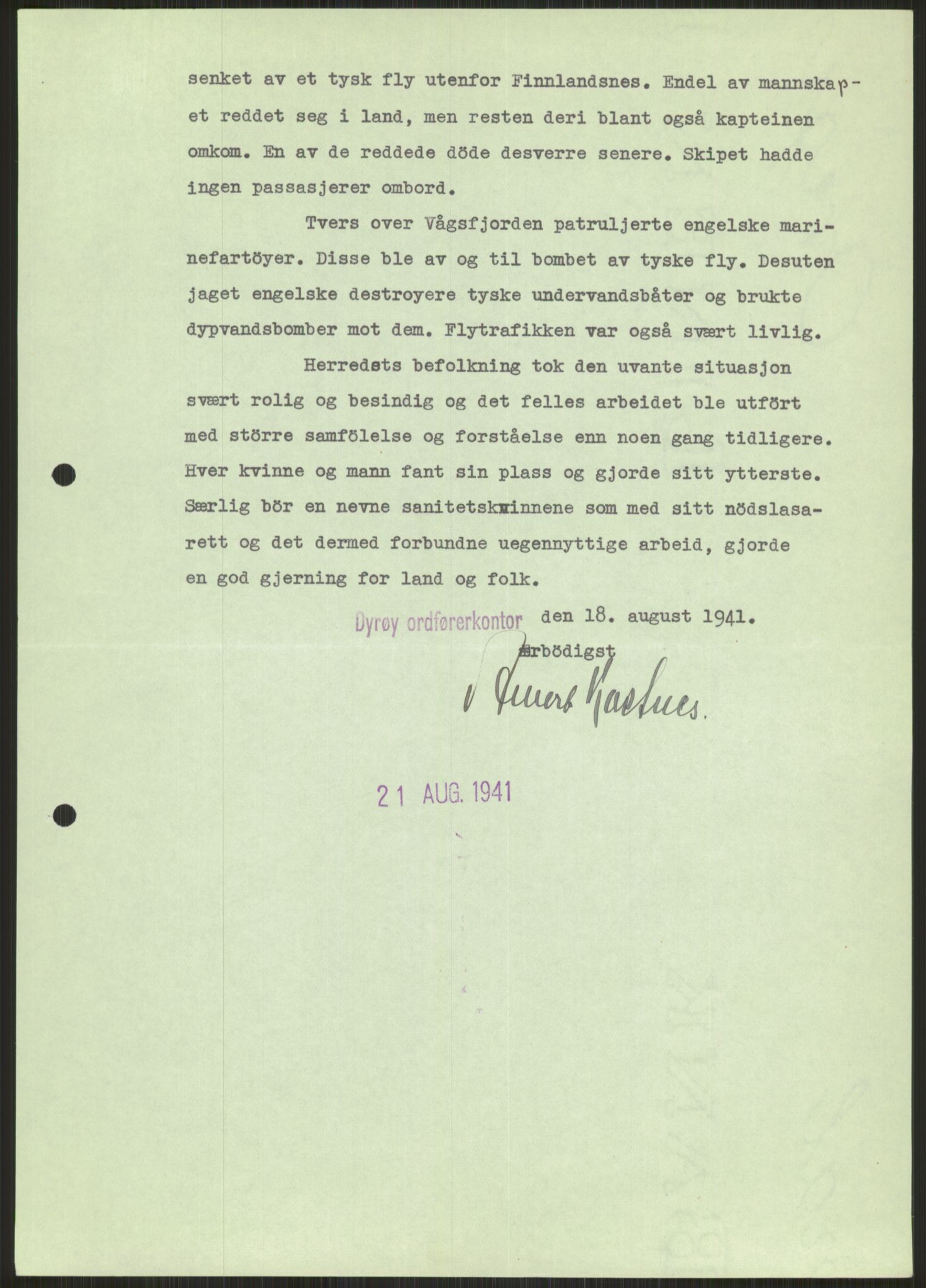 Forsvaret, Forsvarets krigshistoriske avdeling, AV/RA-RAFA-2017/Y/Ya/L0017: II-C-11-31 - Fylkesmenn.  Rapporter om krigsbegivenhetene 1940., 1940, p. 609