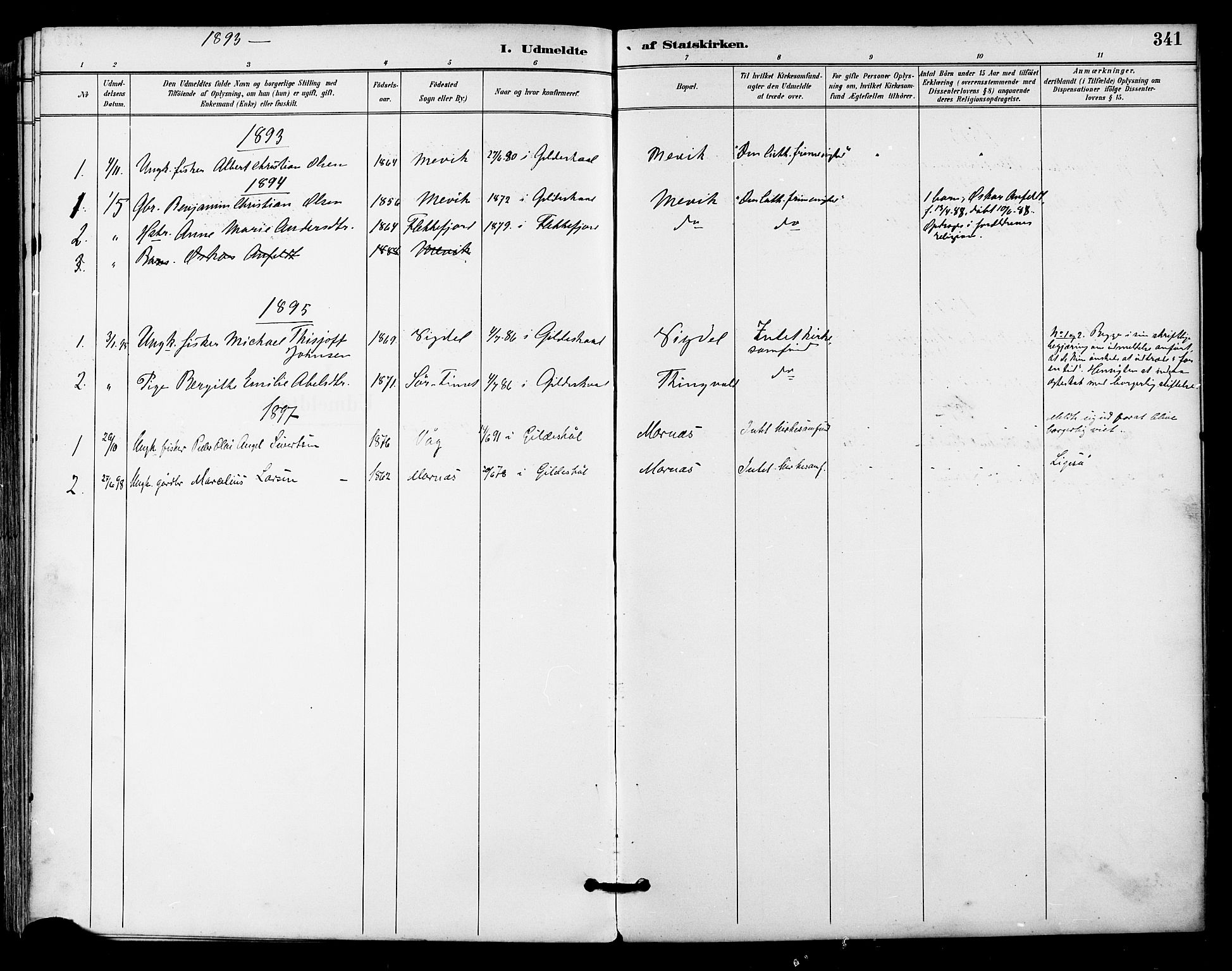 Ministerialprotokoller, klokkerbøker og fødselsregistre - Nordland, SAT/A-1459/805/L0101: Parish register (official) no. 805A07, 1892-1899, p. 341