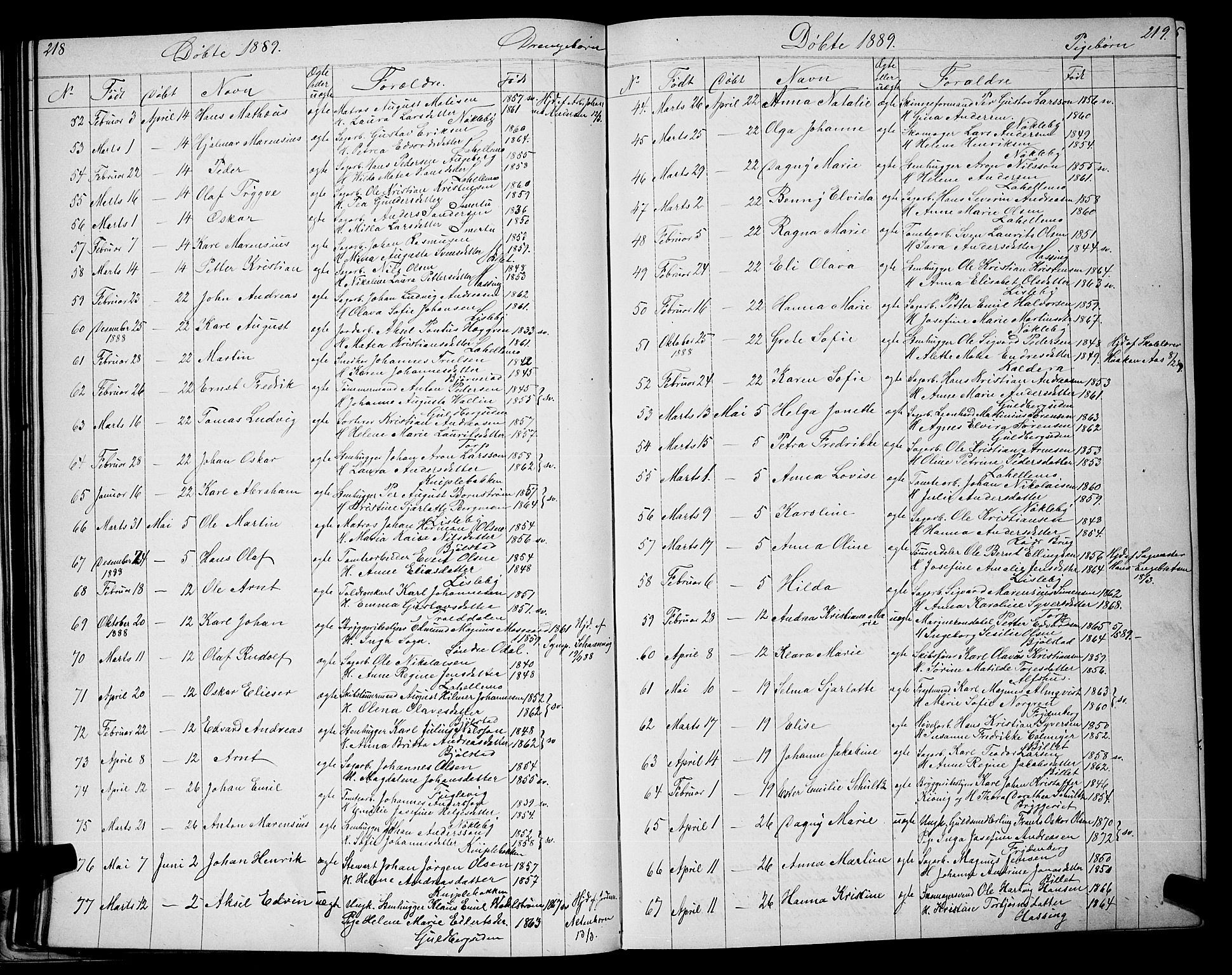 Glemmen prestekontor Kirkebøker, SAO/A-10908/G/Ga/L0005: Parish register (copy) no. 5, 1876-1893, p. 218-219