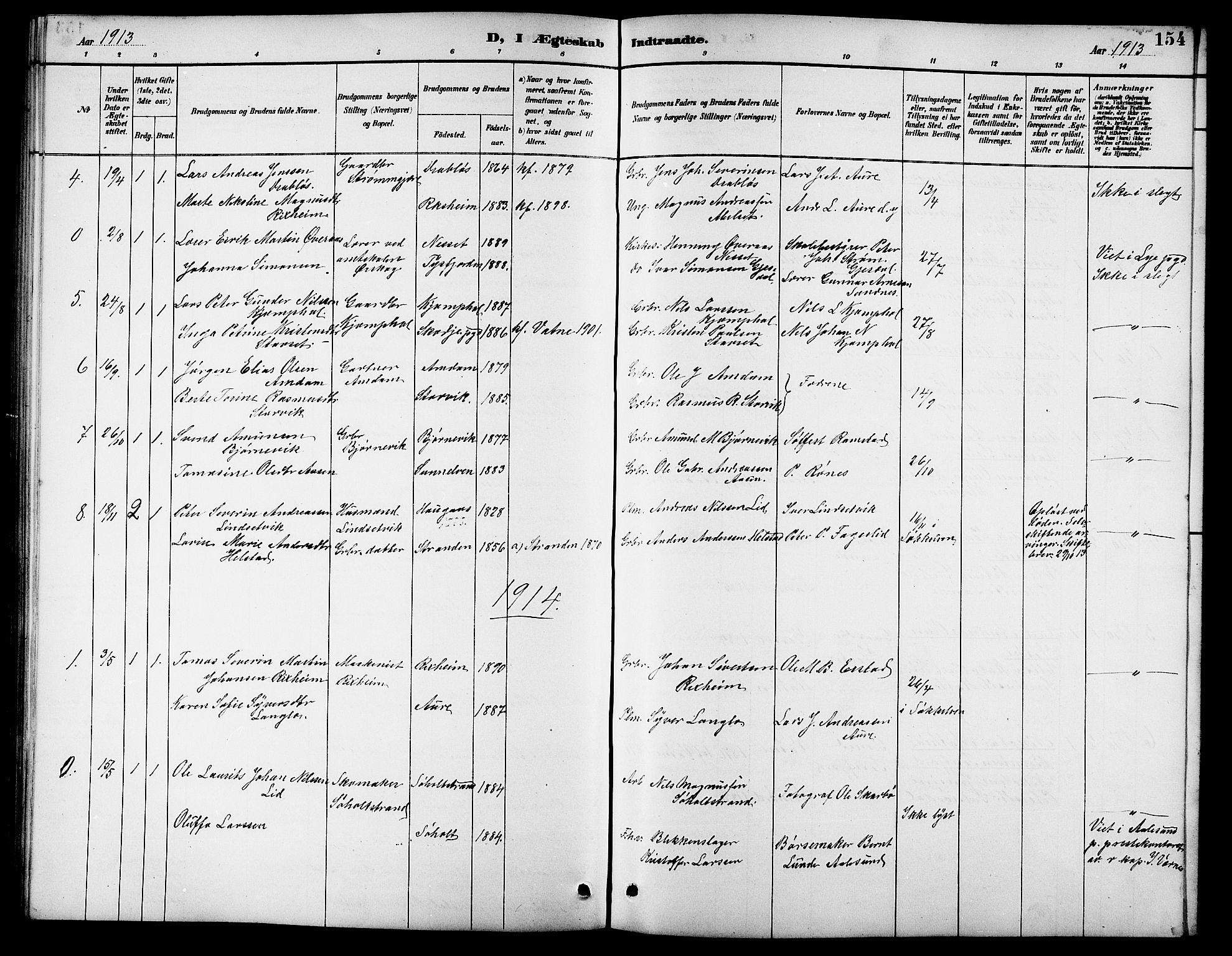 Ministerialprotokoller, klokkerbøker og fødselsregistre - Møre og Romsdal, AV/SAT-A-1454/522/L0327: Parish register (copy) no. 522C06, 1890-1915, p. 154