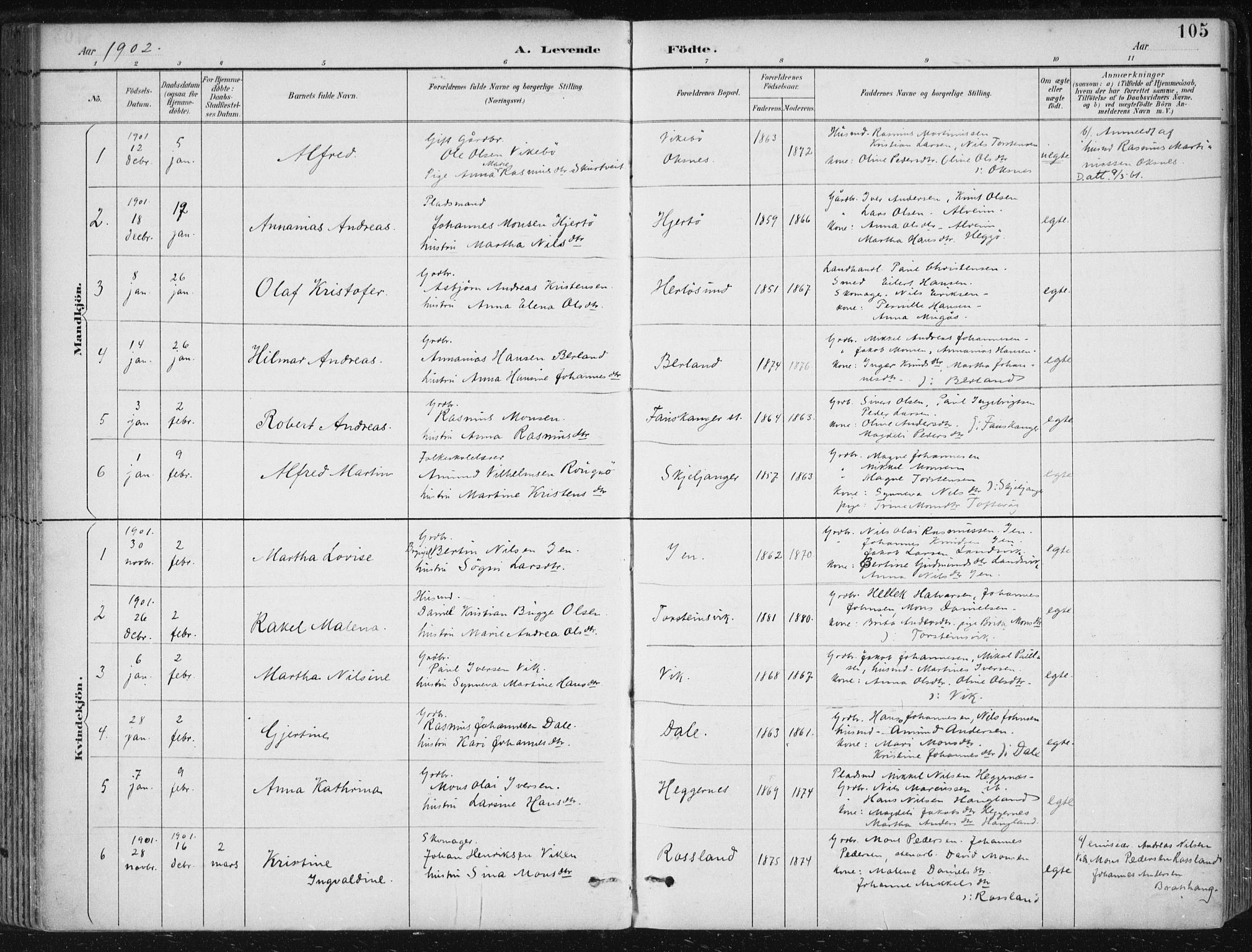 Herdla Sokneprestembete, AV/SAB-A-75701/H/Haa: Parish register (official) no. A 4, 1891-1905, p. 105