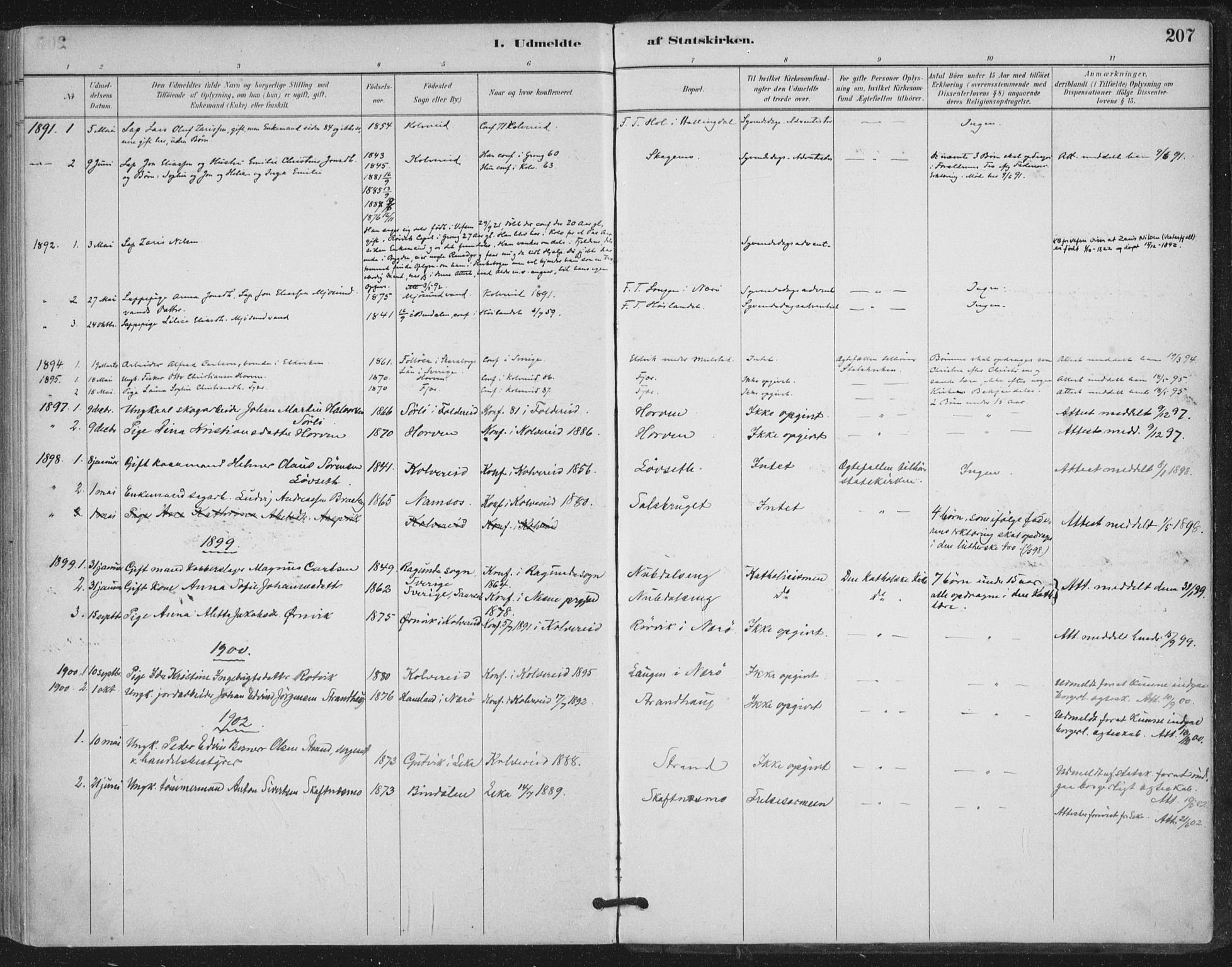Ministerialprotokoller, klokkerbøker og fødselsregistre - Nord-Trøndelag, SAT/A-1458/780/L0644: Parish register (official) no. 780A08, 1886-1903, p. 207