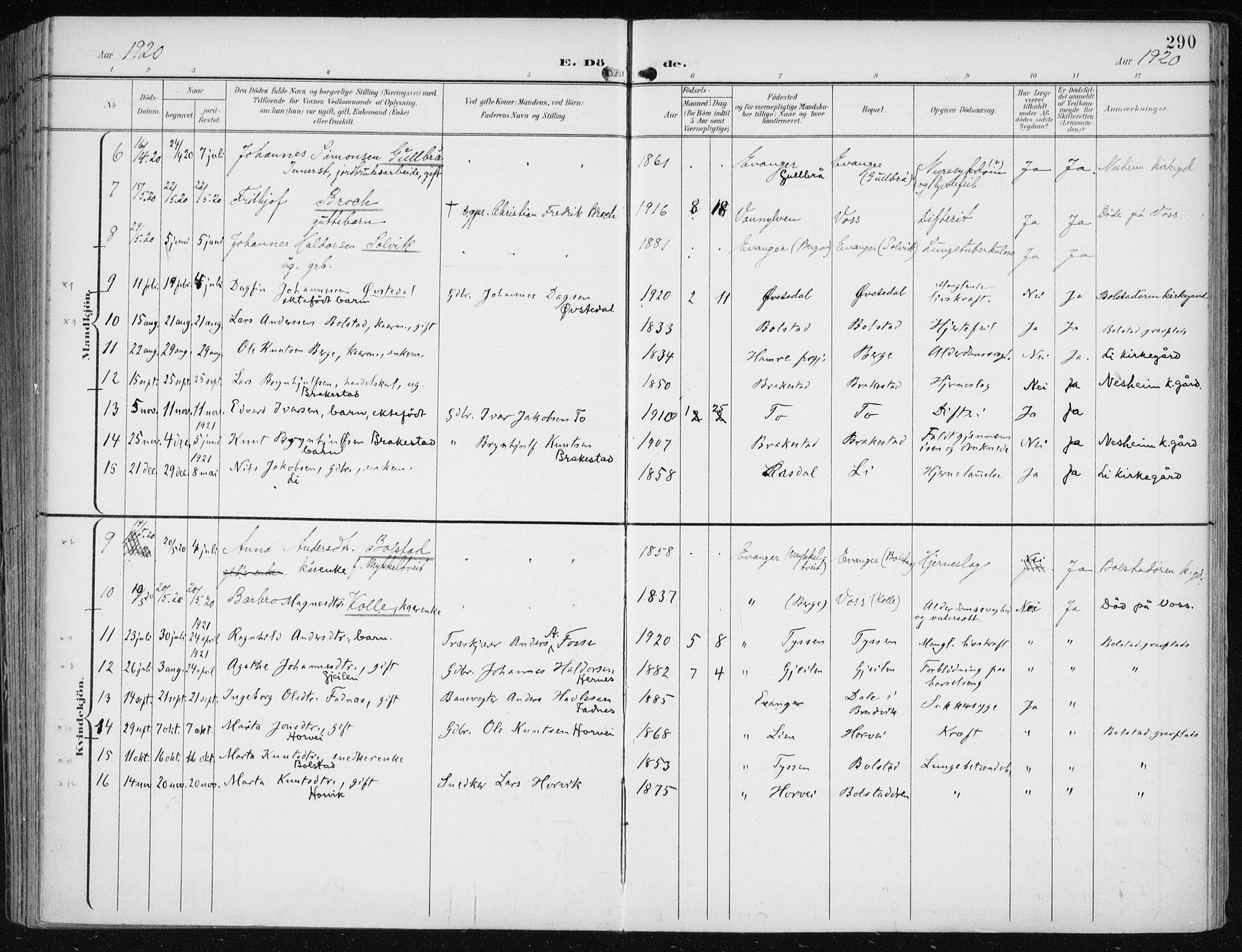 Evanger sokneprestembete, AV/SAB-A-99924: Parish register (official) no. A  3, 1900-1930, p. 290