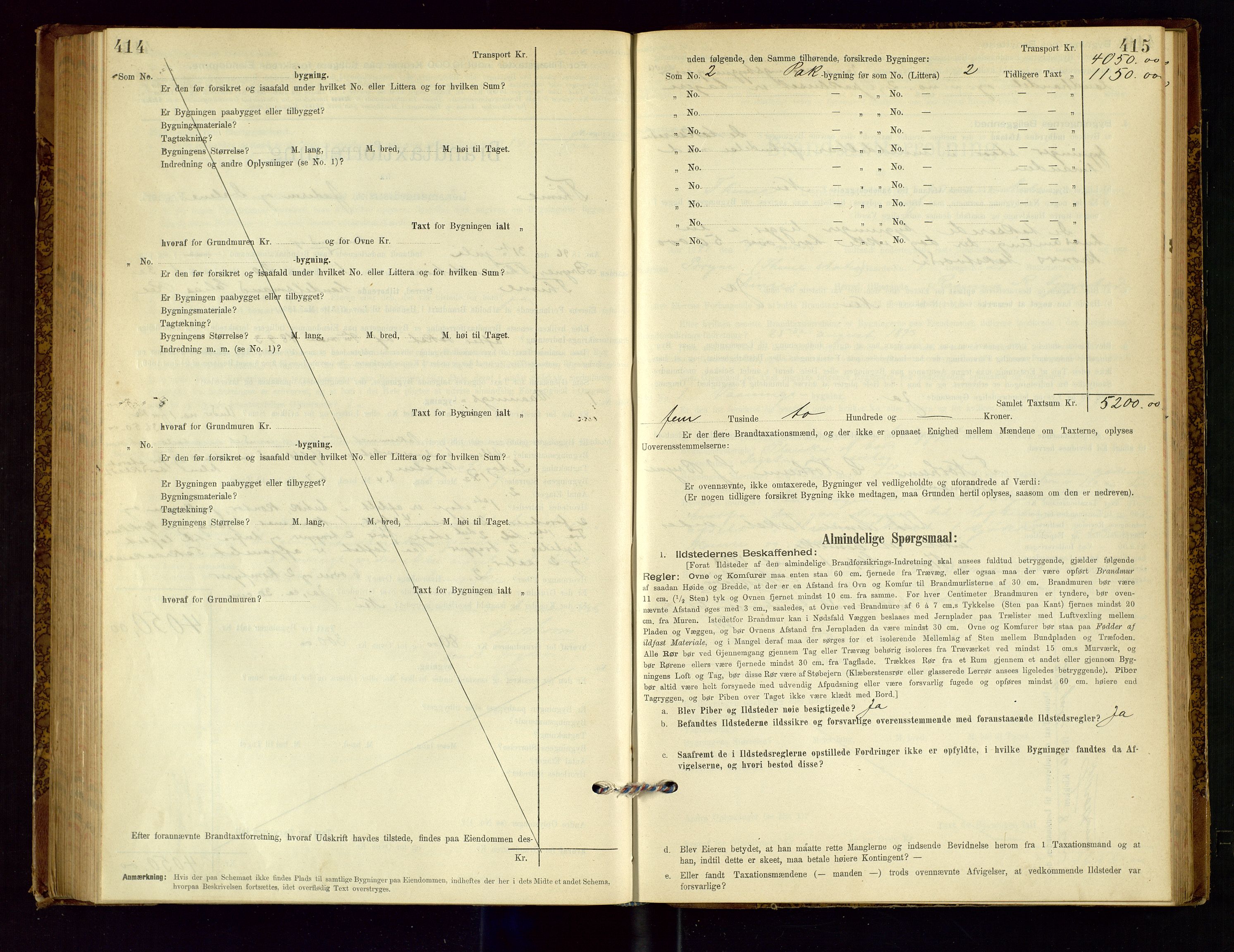 Time lensmannskontor, AV/SAST-A-100420/Gob/L0001: Branntakstprotokoll, 1896-1914, p. 414-415