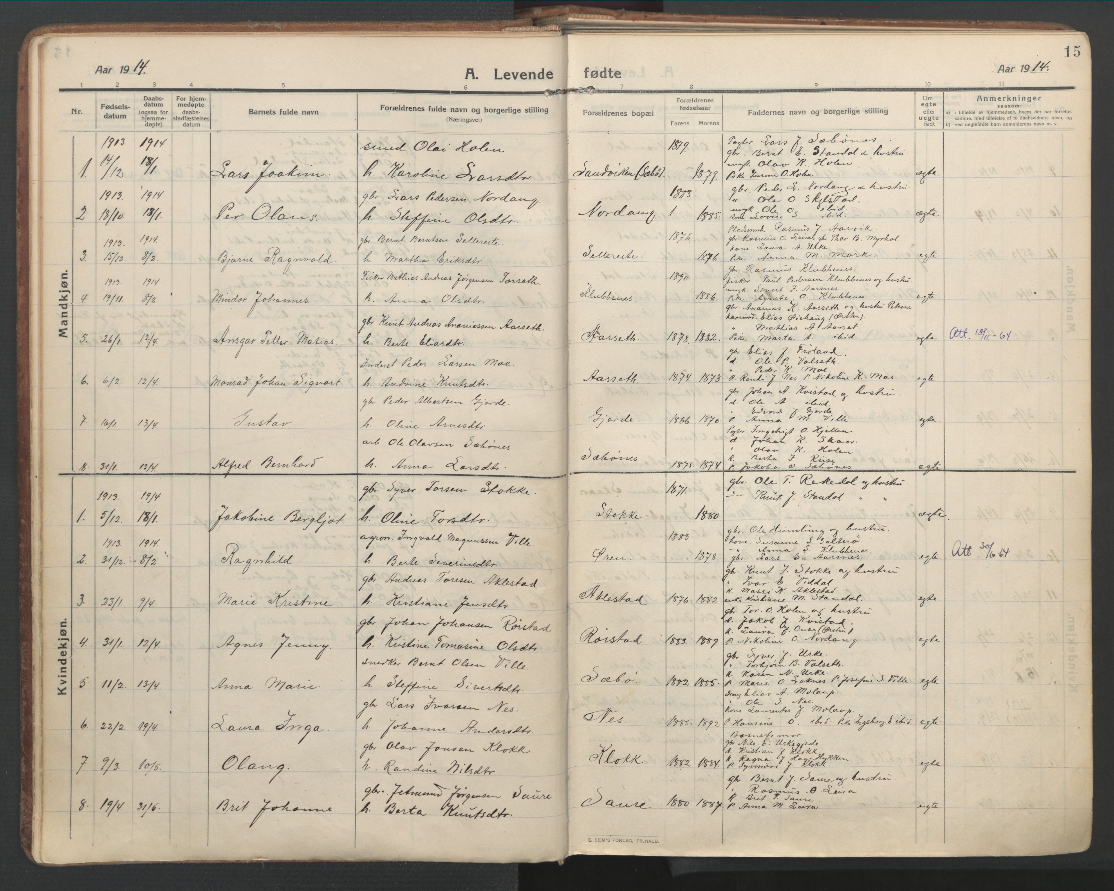 Ministerialprotokoller, klokkerbøker og fødselsregistre - Møre og Romsdal, SAT/A-1454/515/L0212: Parish register (official) no. 515A08, 1911-1935, p. 15