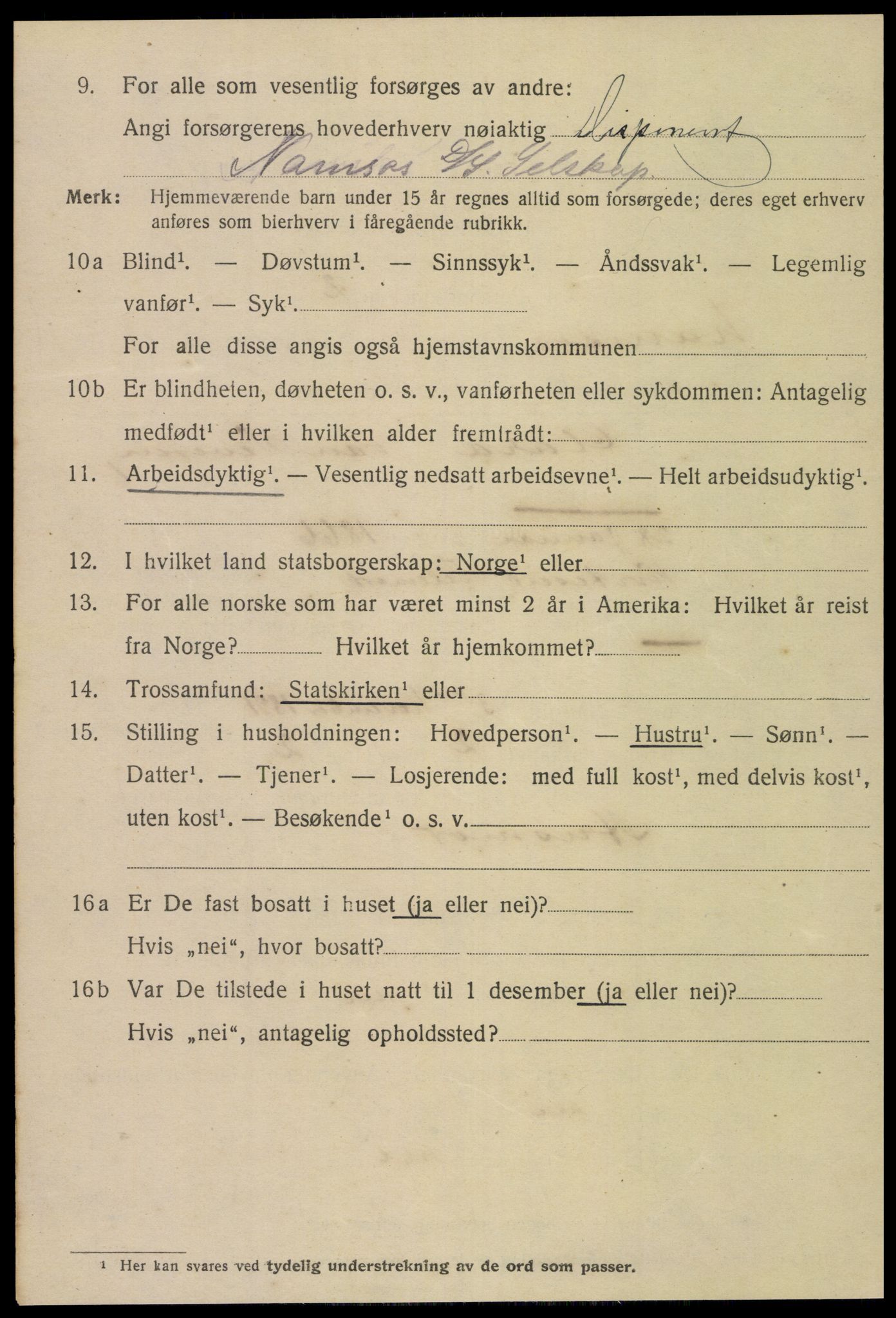 SAT, 1920 census for Namsos, 1920, p. 2034
