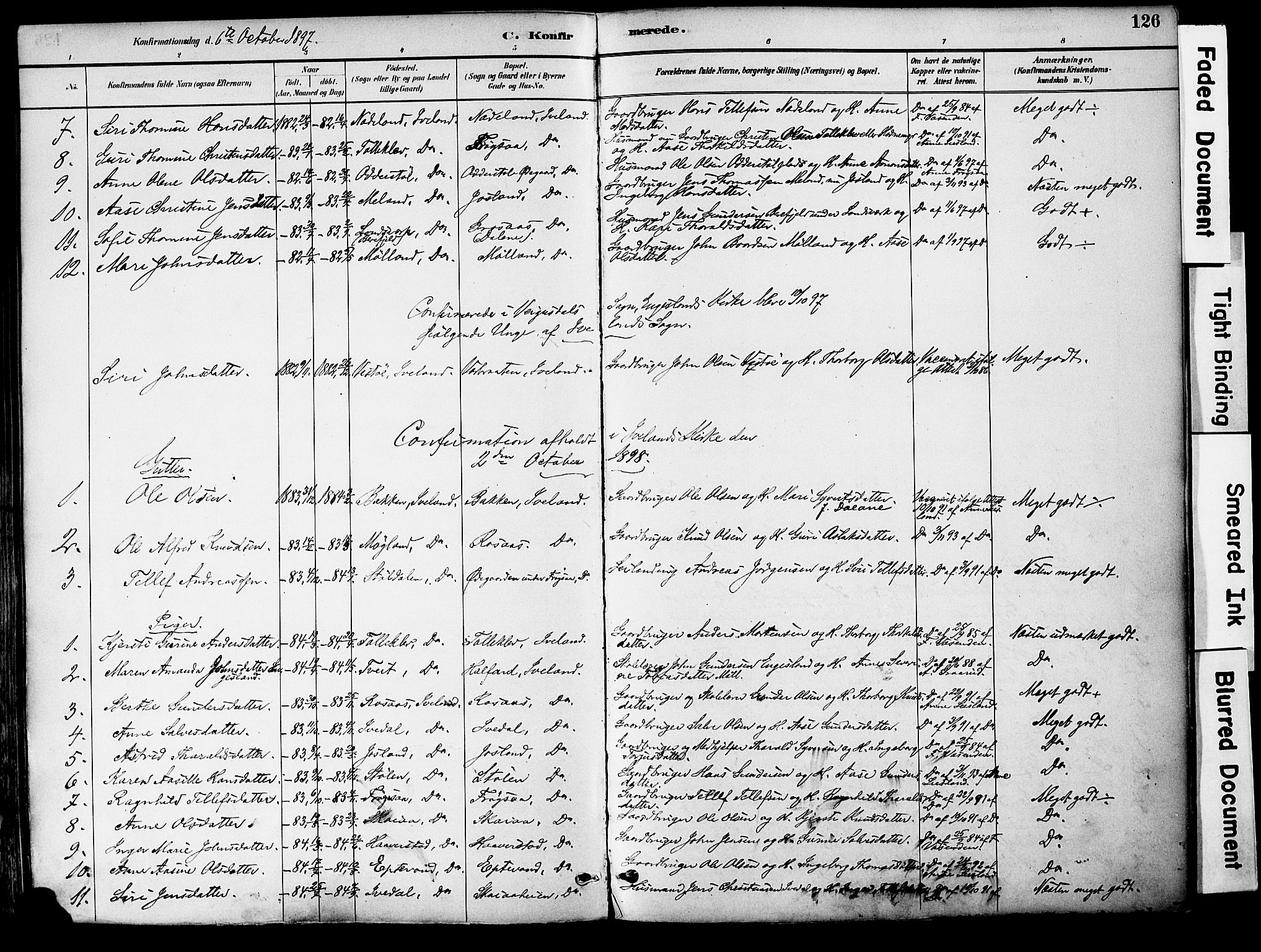 Evje sokneprestkontor, AV/SAK-1111-0008/F/Fa/Fac/L0003: Parish register (official) no. A 3, 1884-1909, p. 126