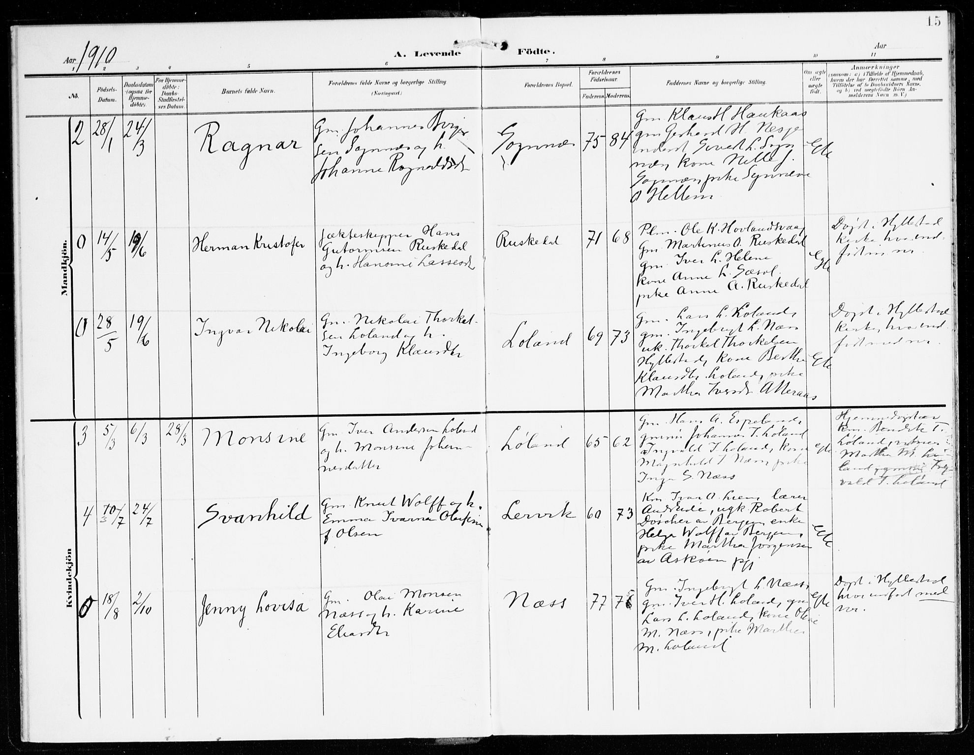 Hyllestad sokneprestembete, AV/SAB-A-80401: Parish register (official) no. C 2, 1904-1917, p. 15