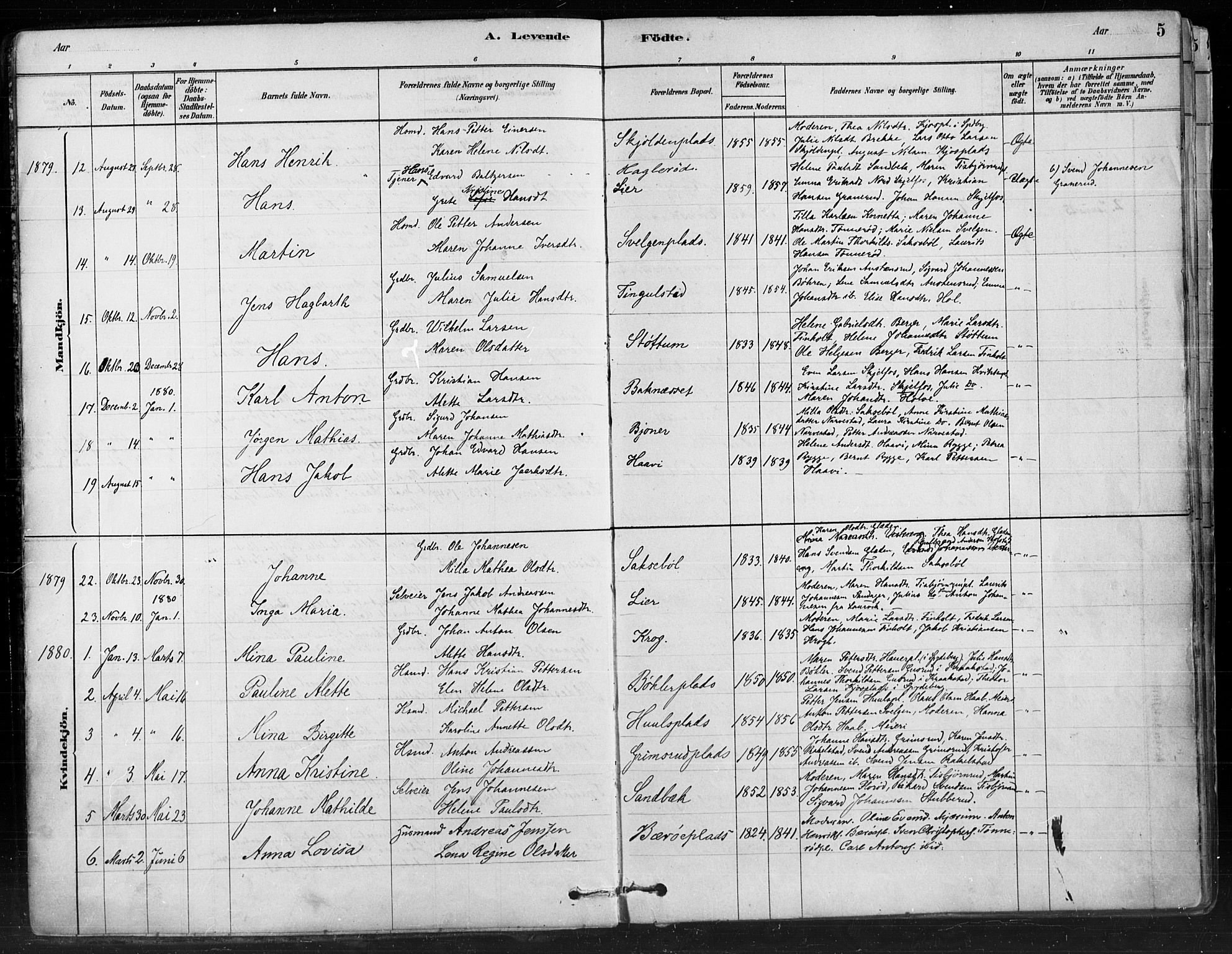 Hobøl prestekontor Kirkebøker, AV/SAO-A-2002/F/Fa/L0005: Parish register (official) no. I 5, 1878-1904, p. 5