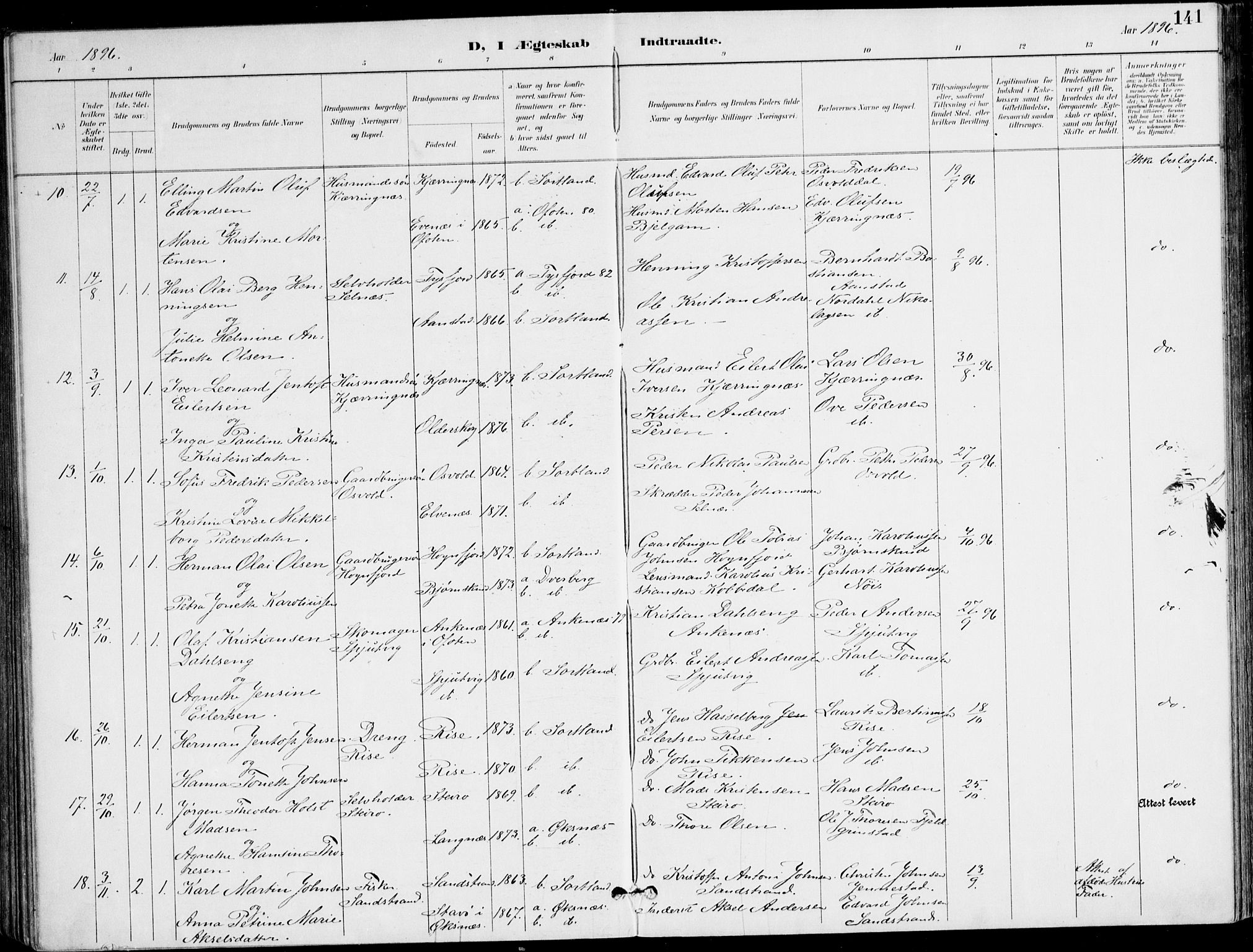 Ministerialprotokoller, klokkerbøker og fødselsregistre - Nordland, SAT/A-1459/895/L1372: Parish register (official) no. 895A07, 1894-1914, p. 141