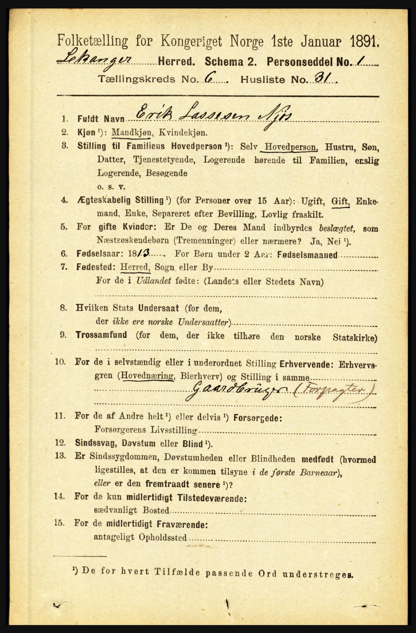 RA, 1891 census for 1419 Leikanger, 1891, p. 1294