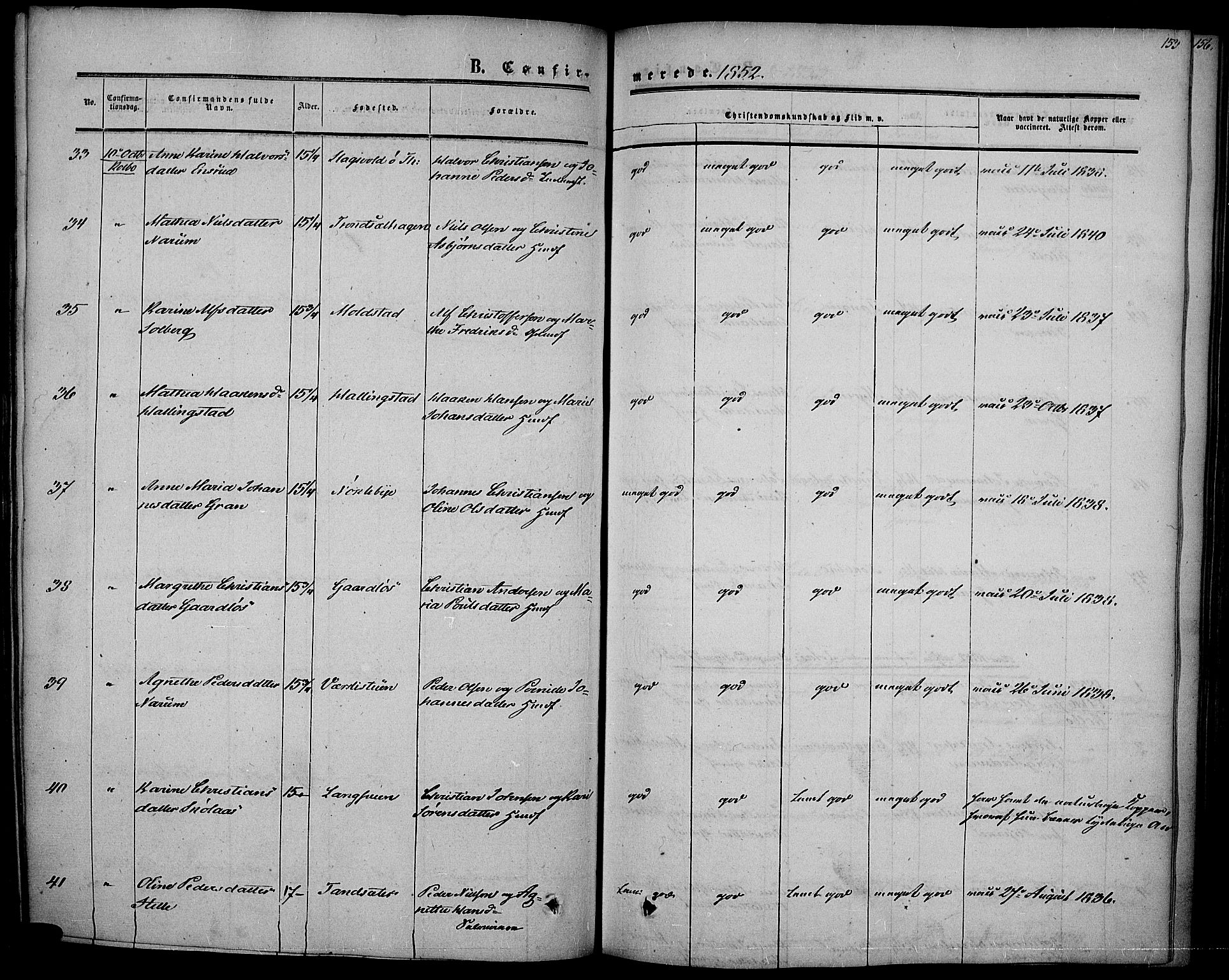 Vestre Toten prestekontor, SAH/PREST-108/H/Ha/Haa/L0005: Parish register (official) no. 5, 1850-1855, p. 153