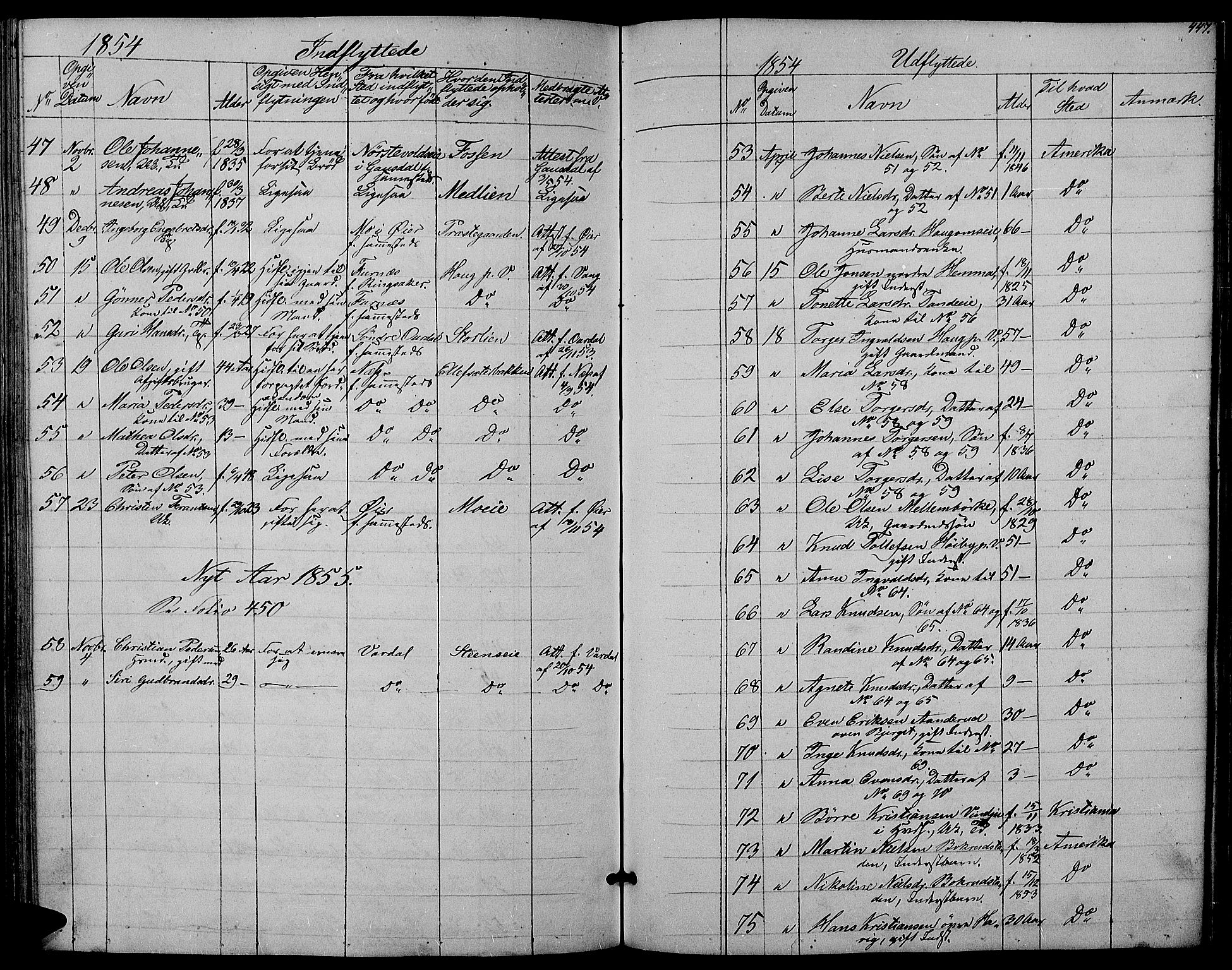 Ringsaker prestekontor, AV/SAH-PREST-014/L/La/L0006: Parish register (copy) no. 6, 1851-1860, p. 447