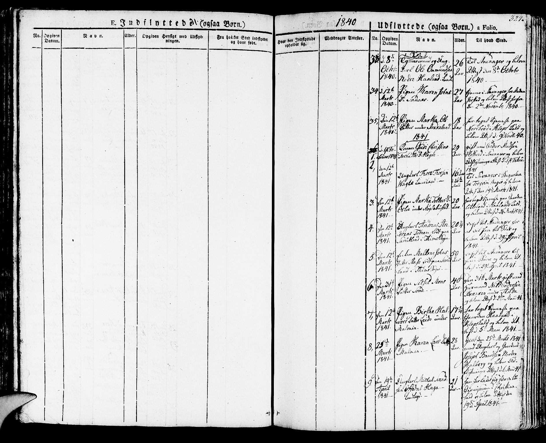 Høyland sokneprestkontor, SAST/A-101799/001/30BA/L0007: Parish register (official) no. A 7 /1, 1825-1841, p. 327