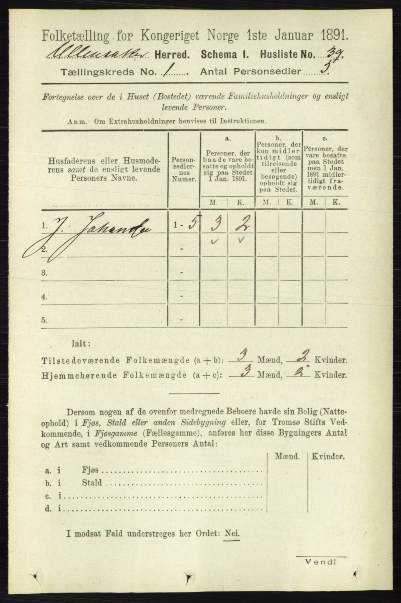 RA, 1891 census for 0235 Ullensaker, 1891, p. 76