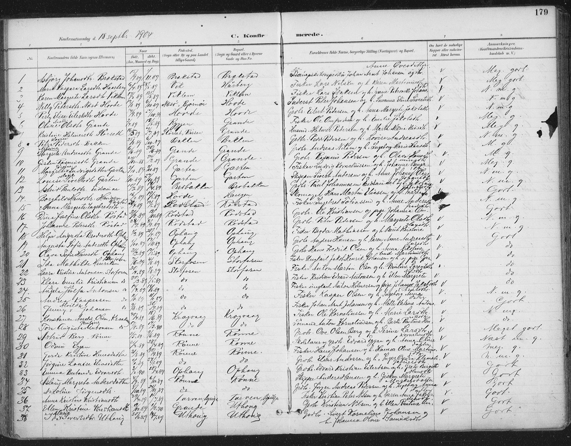 Ministerialprotokoller, klokkerbøker og fødselsregistre - Sør-Trøndelag, AV/SAT-A-1456/659/L0743: Parish register (official) no. 659A13, 1893-1910, p. 179