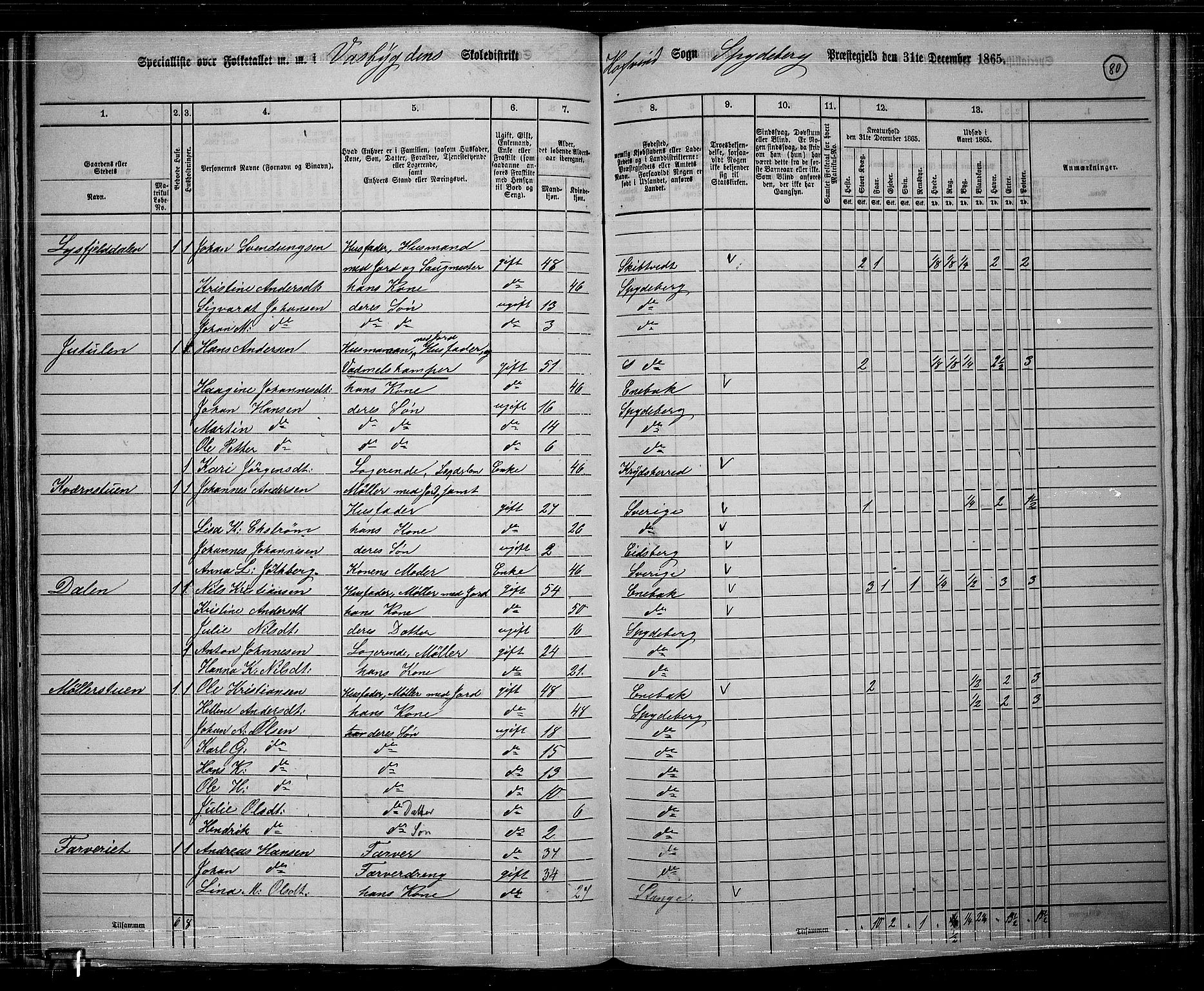 RA, 1865 census for Spydeberg, 1865, p. 71