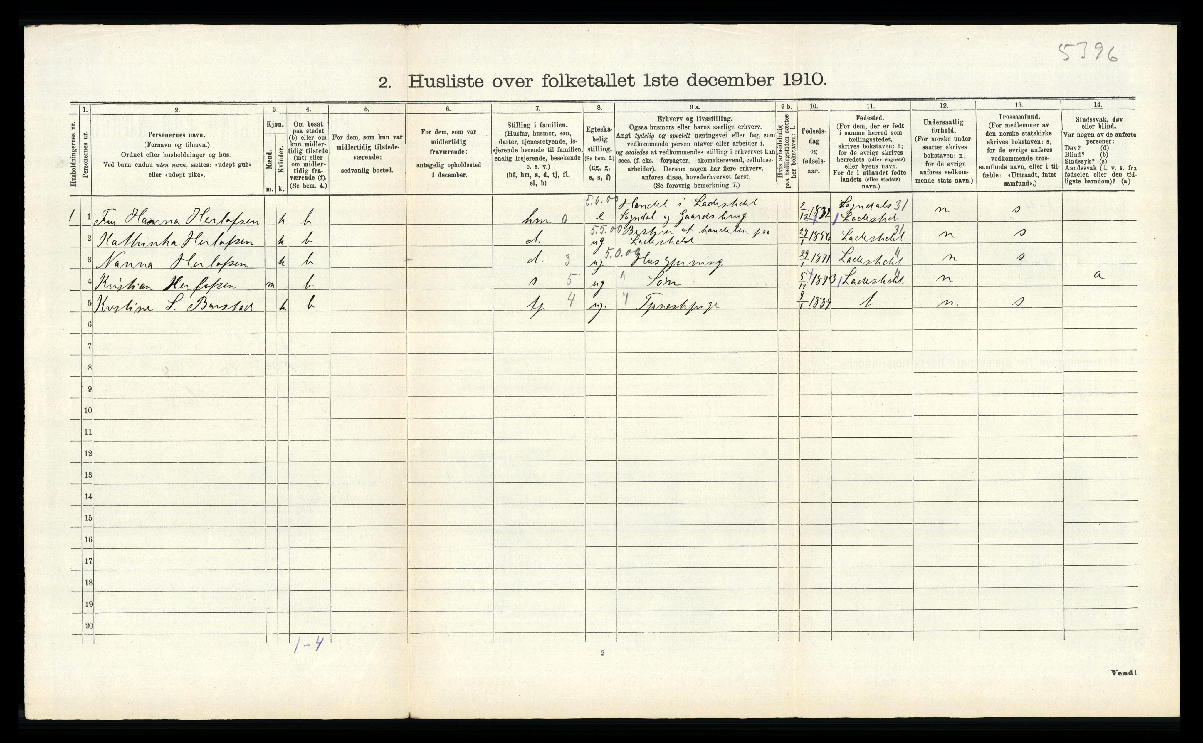 RA, 1910 census for Sokndal, 1910, p. 439