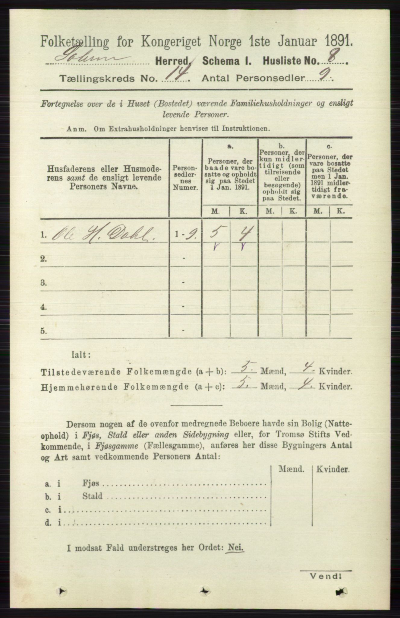 RA, 1891 census for 0818 Solum, 1891, p. 6303