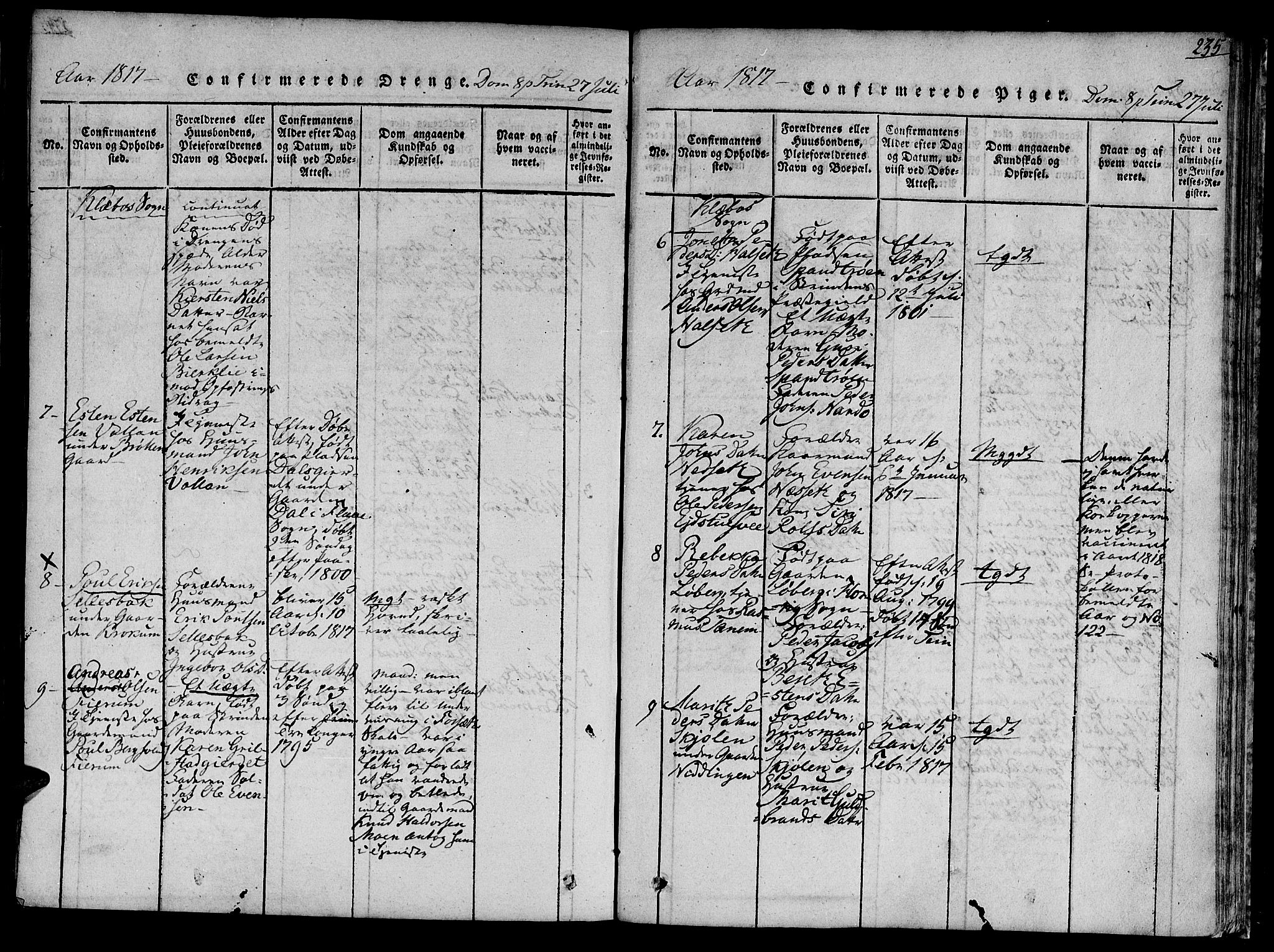 Ministerialprotokoller, klokkerbøker og fødselsregistre - Sør-Trøndelag, SAT/A-1456/618/L0439: Parish register (official) no. 618A04 /1, 1816-1843, p. 235
