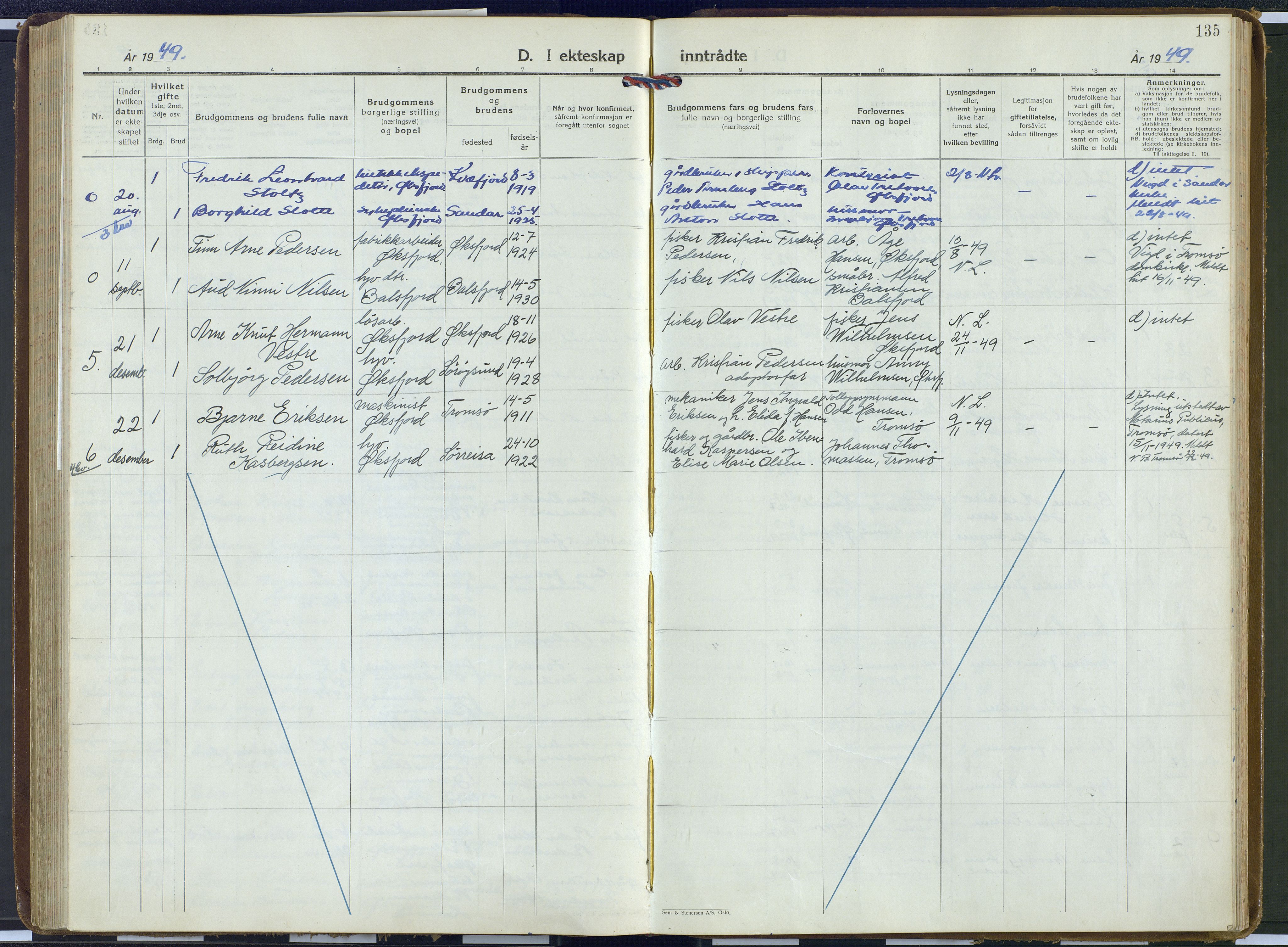 Loppa sokneprestkontor, AV/SATØ-S-1339/H/Ha/L0016kirke: Parish register (official) no. 16, 1942-1952, p. 135