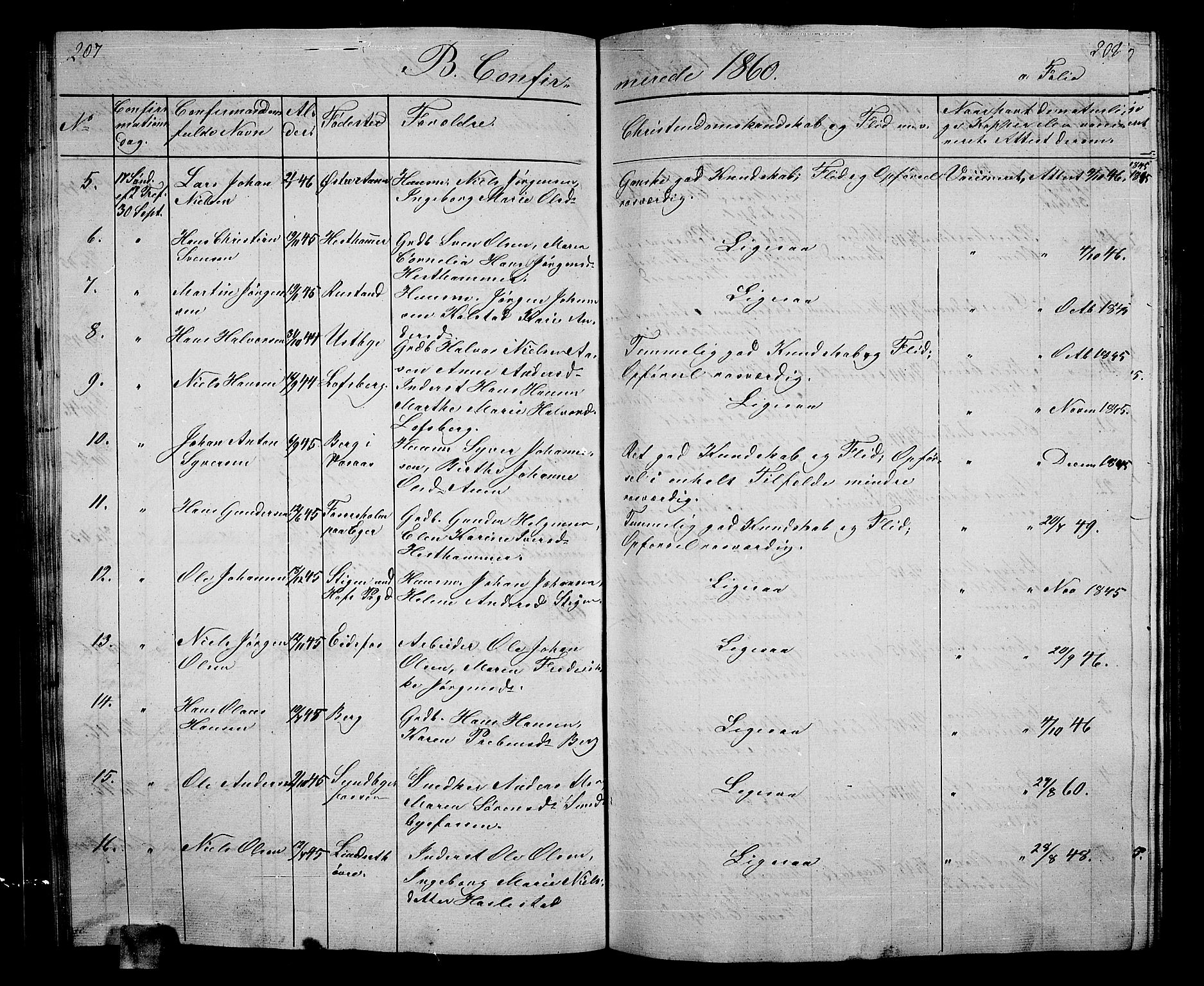 Hof kirkebøker, AV/SAKO-A-64/G/Ga/L0002: Parish register (copy) no. I 2, 1859-1873, p. 207-208