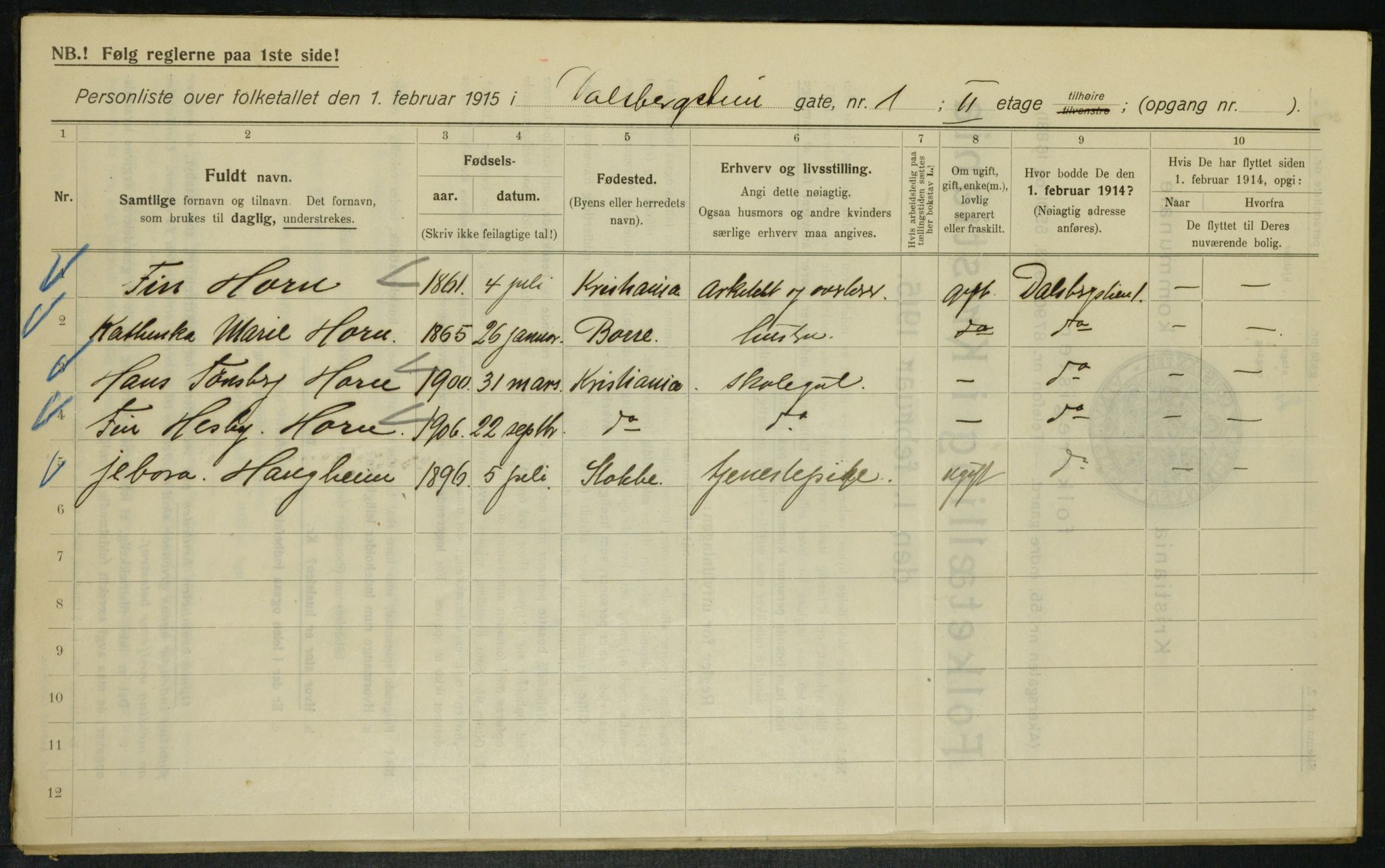 OBA, Municipal Census 1915 for Kristiania, 1915, p. 14025