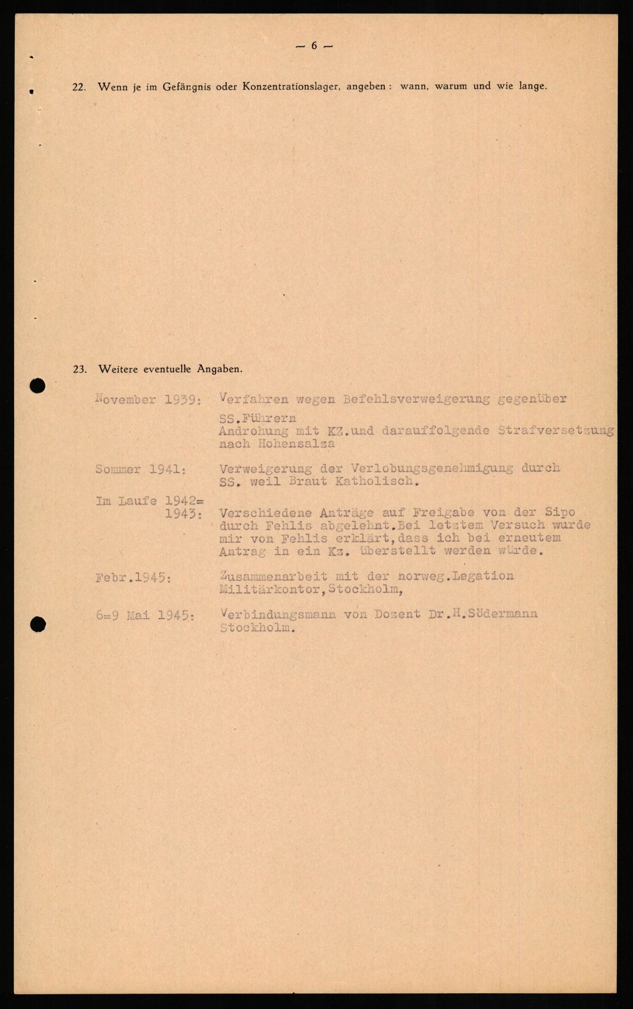 Forsvaret, Forsvarets overkommando II, AV/RA-RAFA-3915/D/Db/L0018: CI Questionaires. Tyske okkupasjonsstyrker i Norge. Tyskere., 1945-1946, p. 82