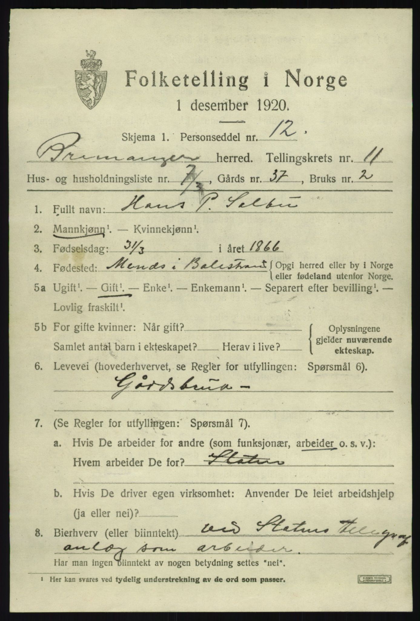 SAB, 1920 census for Bremanger, 1920, p. 5816