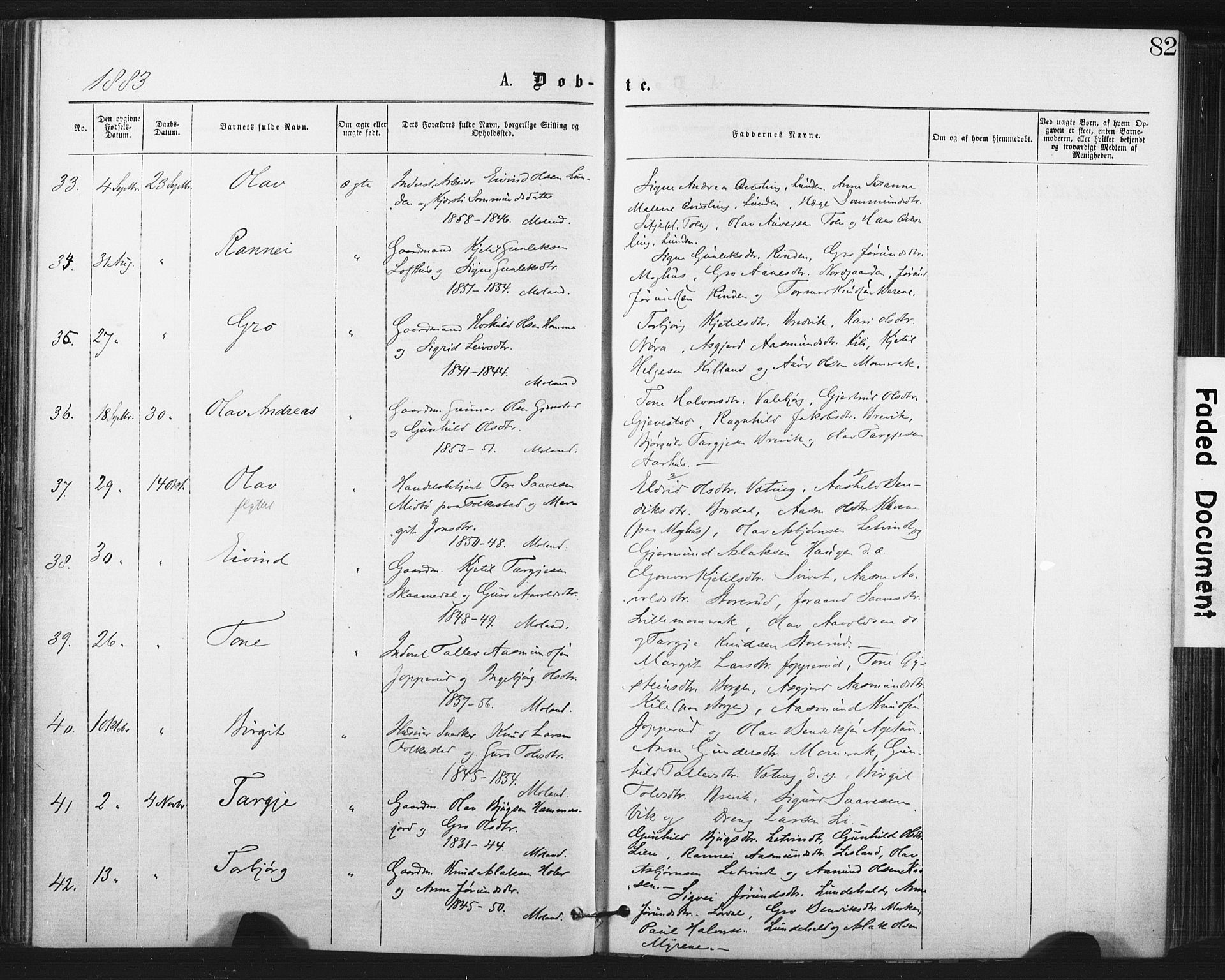 Fyresdal kirkebøker, SAKO/A-263/F/Fa/L0006: Parish register (official) no. I 6, 1872-1886, p. 82