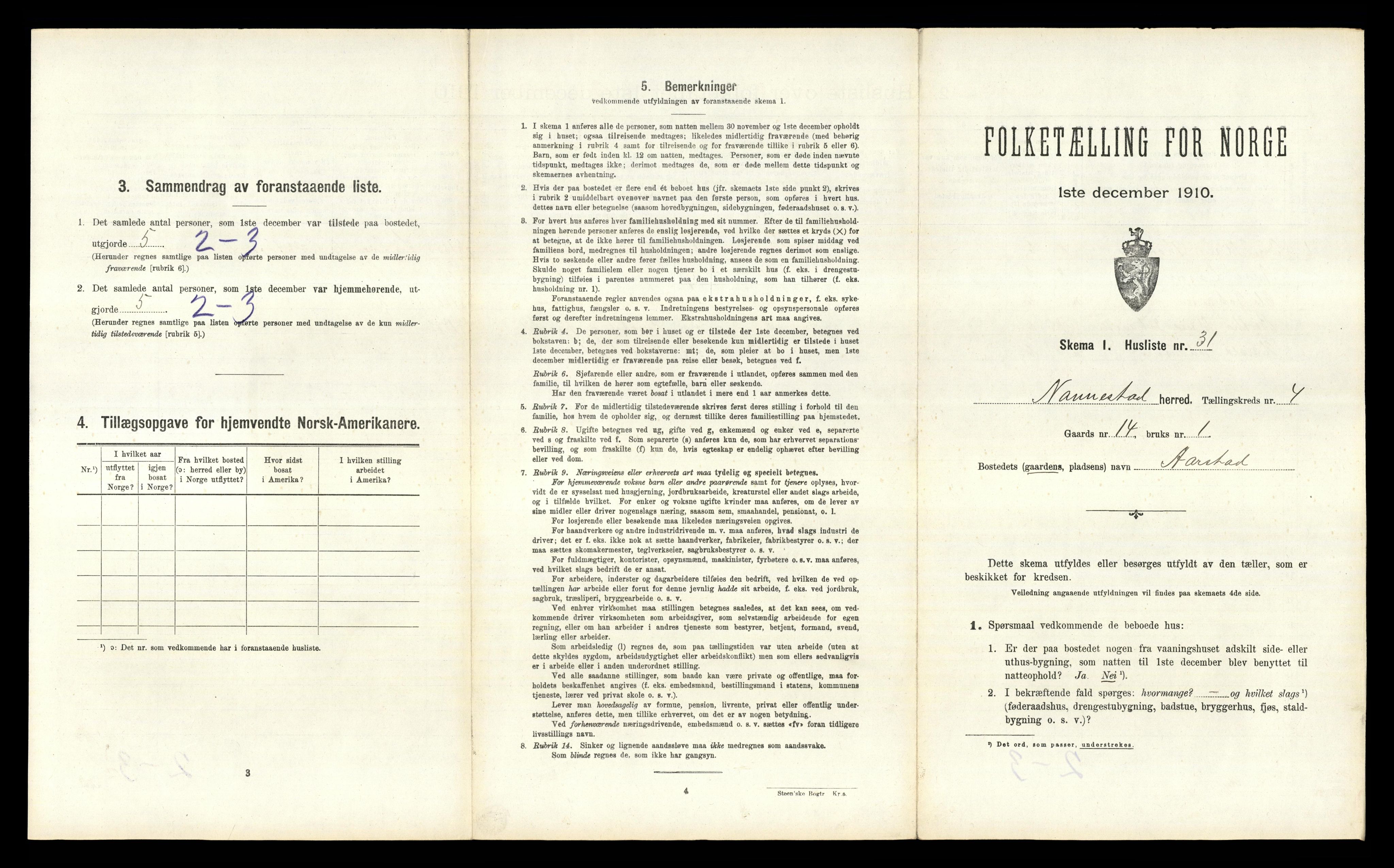 RA, 1910 census for Nannestad, 1910, p. 509