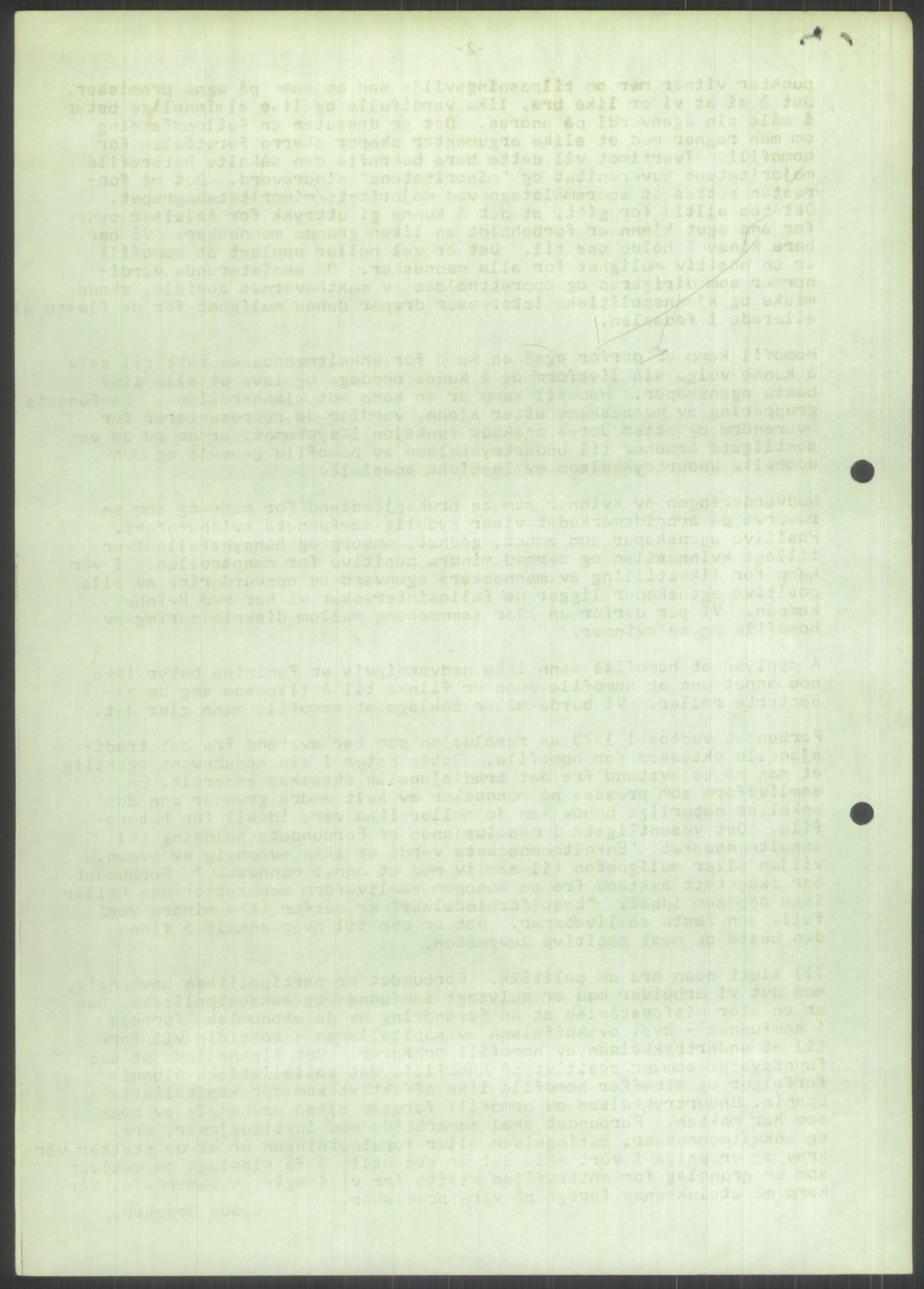 Det Norske Forbundet av 1948/Landsforeningen for Lesbisk og Homofil Frigjøring, AV/RA-PA-1216/D/Dd/L0001: Diskriminering, 1973-1991, p. 998