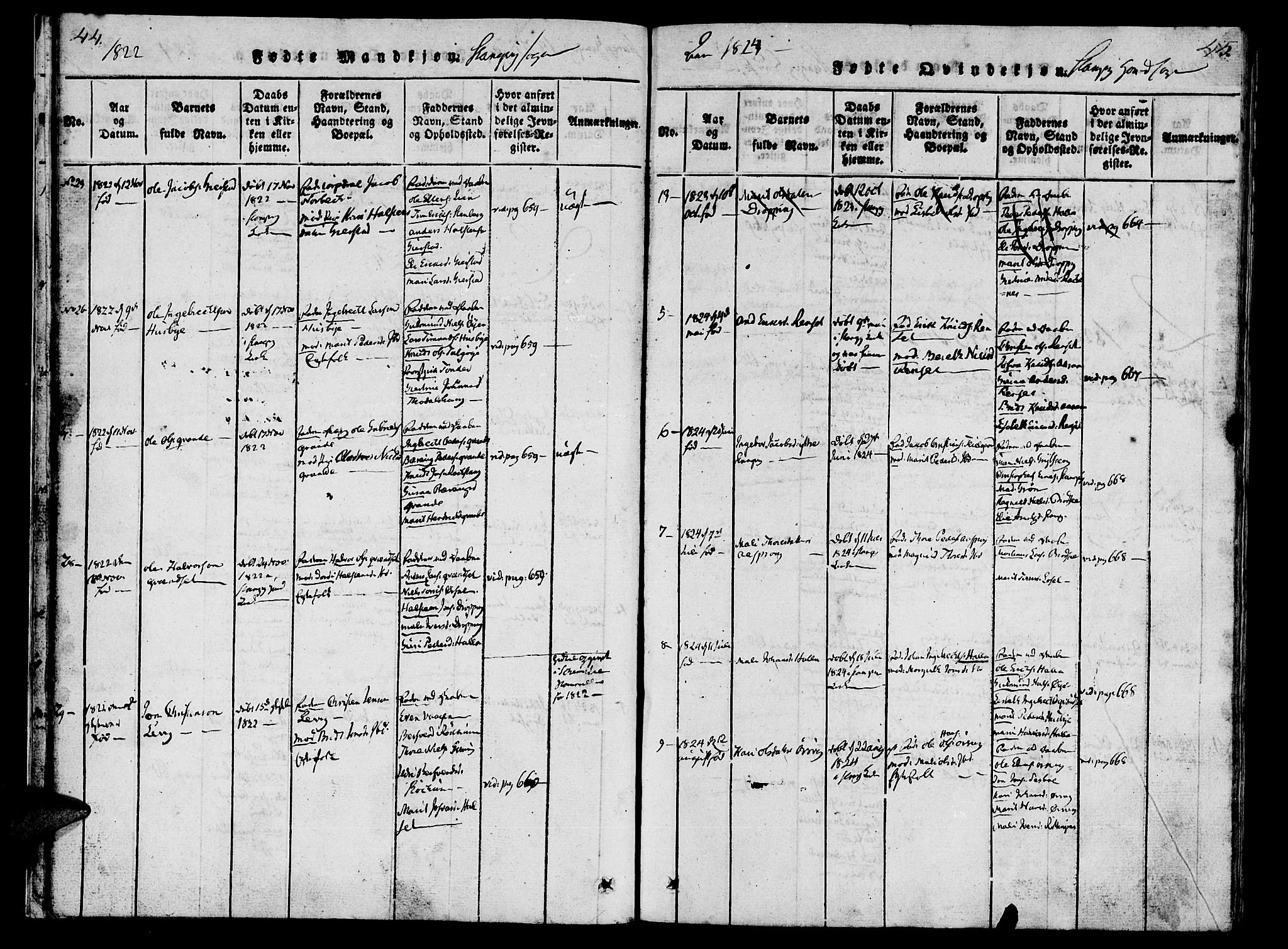 Ministerialprotokoller, klokkerbøker og fødselsregistre - Møre og Romsdal, AV/SAT-A-1454/592/L1023: Parish register (official) no. 592A02, 1820-1830, p. 44-45