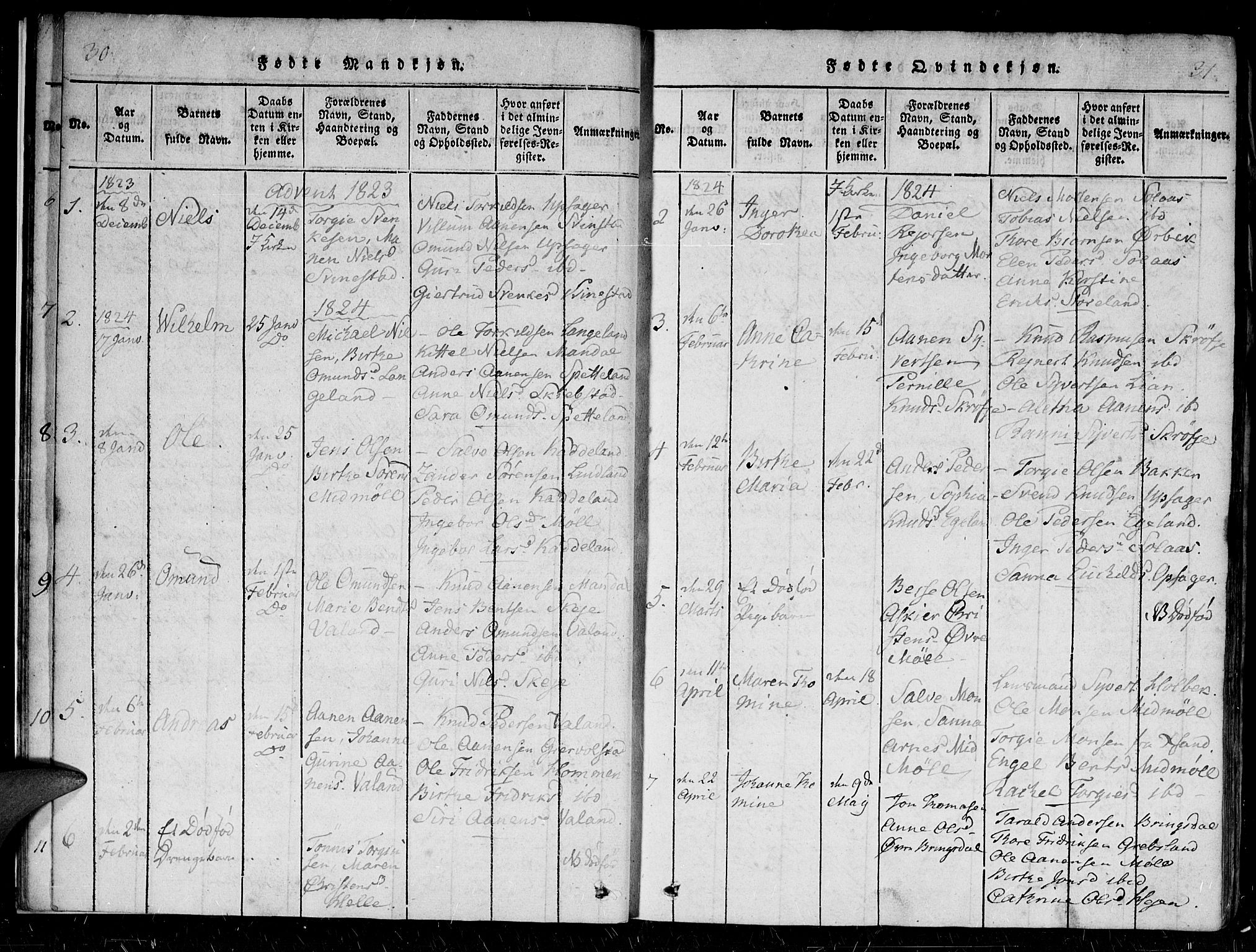 Holum sokneprestkontor, AV/SAK-1111-0022/F/Fa/Faa/L0004: Parish register (official) no. A 4, 1820-1849, p. 30-31