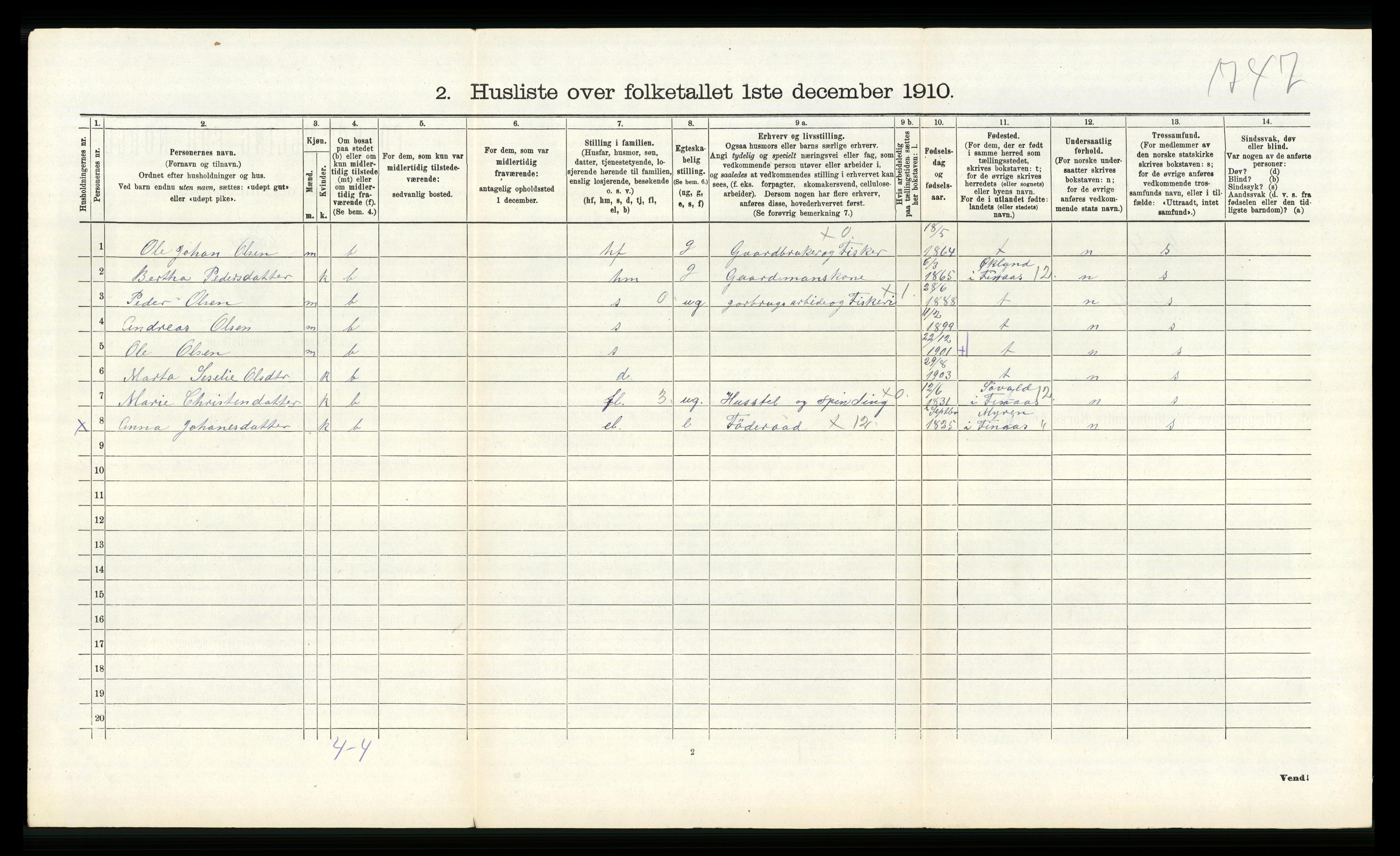 RA, 1910 census for Fitjar, 1910, p. 308