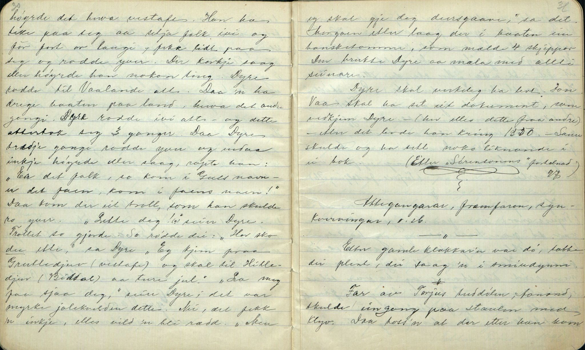 Rikard Berge, TEMU/TGM-A-1003/F/L0001/0005: 001-030 Innholdslister / 2. Erindringer om merkelige begivenheter, slegter, personligheder, 1900, p. 30-31